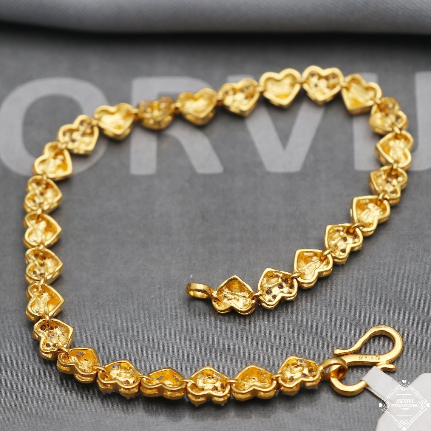 heart zircon yellow gold bracelet 7.25 inches indian handmade jewelry, k5344