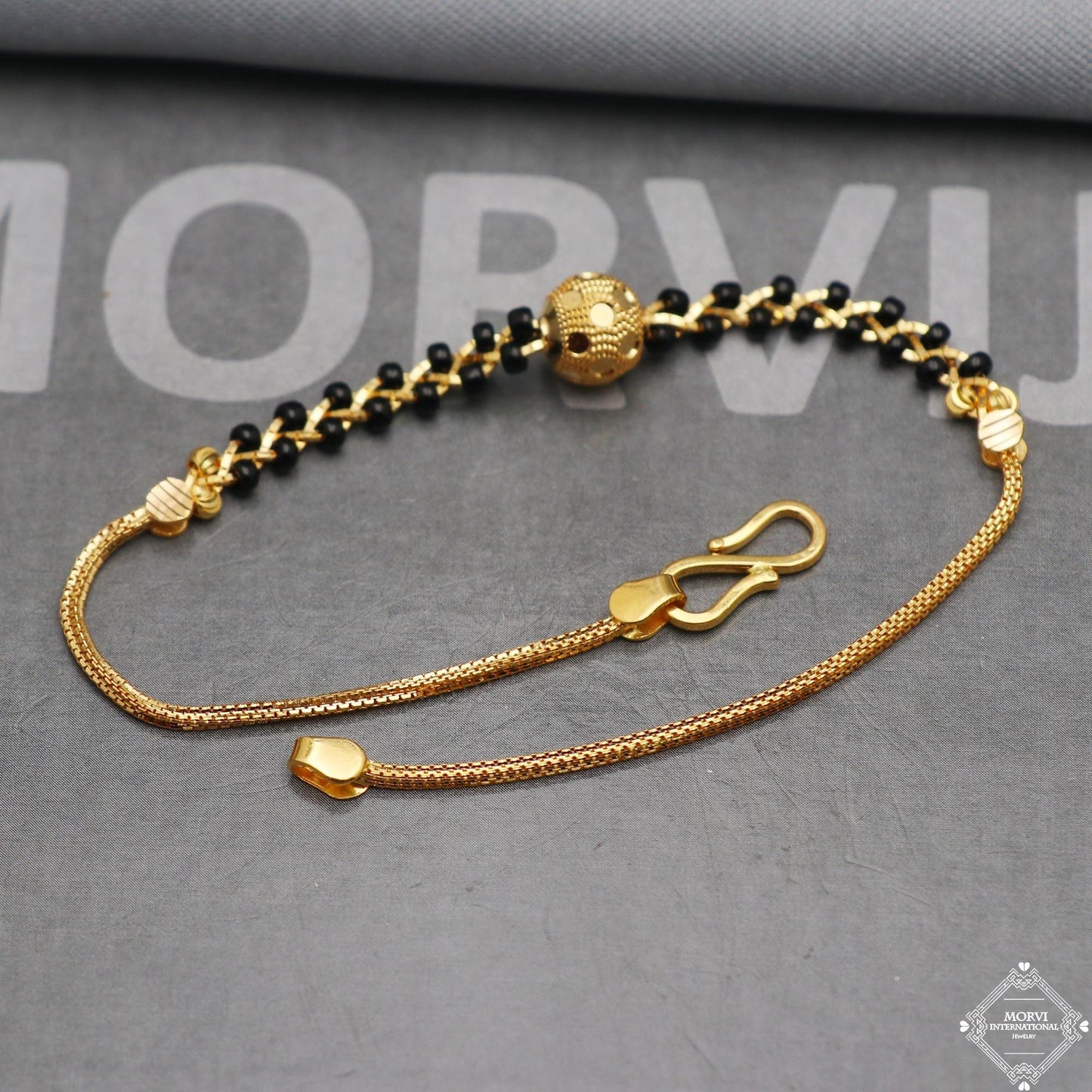 Black Gold Beads Ball 22k Gold Link Bracelet, Indian Handmade Women Jewelry, K5347