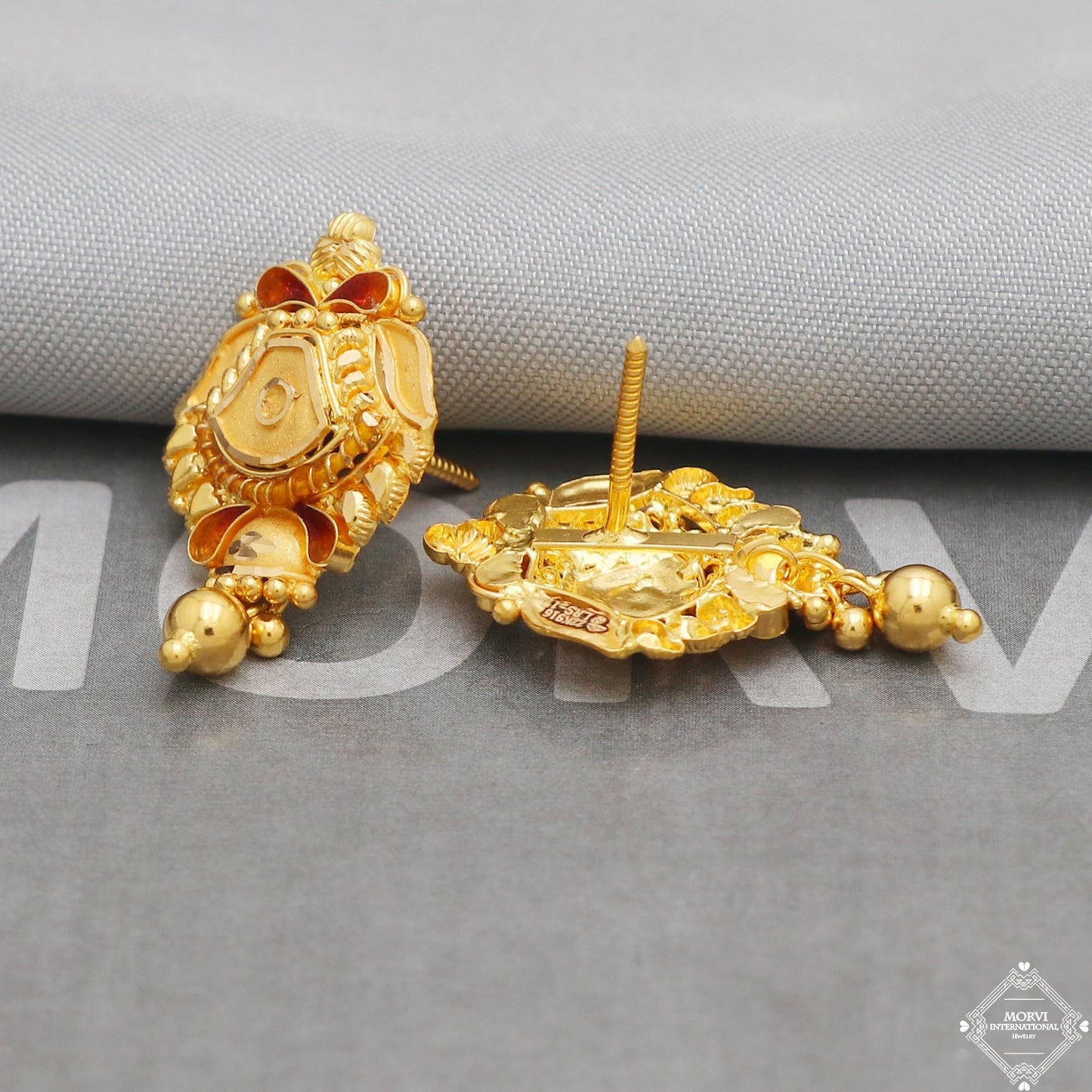 Solid 22k Pure Gold Earrings, Handcrafted Gold Earrings for women, Indian Jewelry, K5201