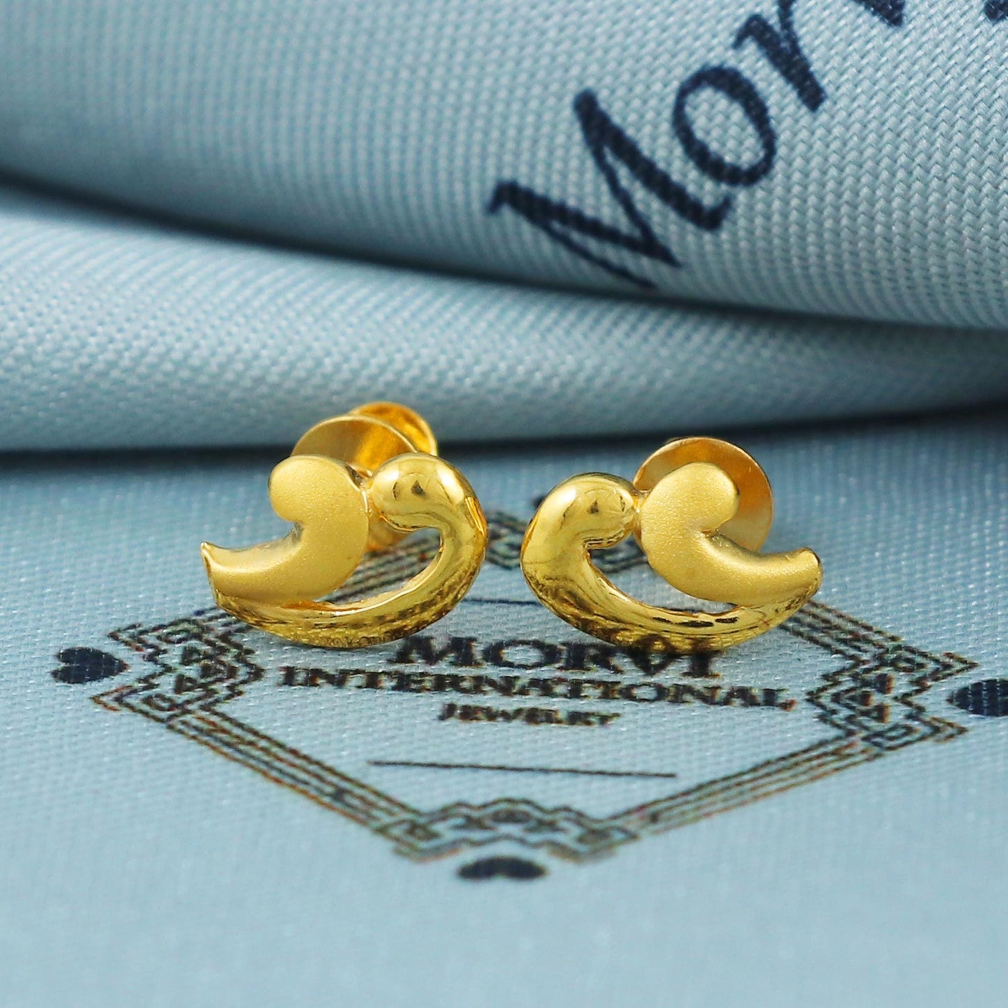 Solid 22k 22 karat gold stud earrings, handcrafted gold earrings small gold jewelry, MJ0026