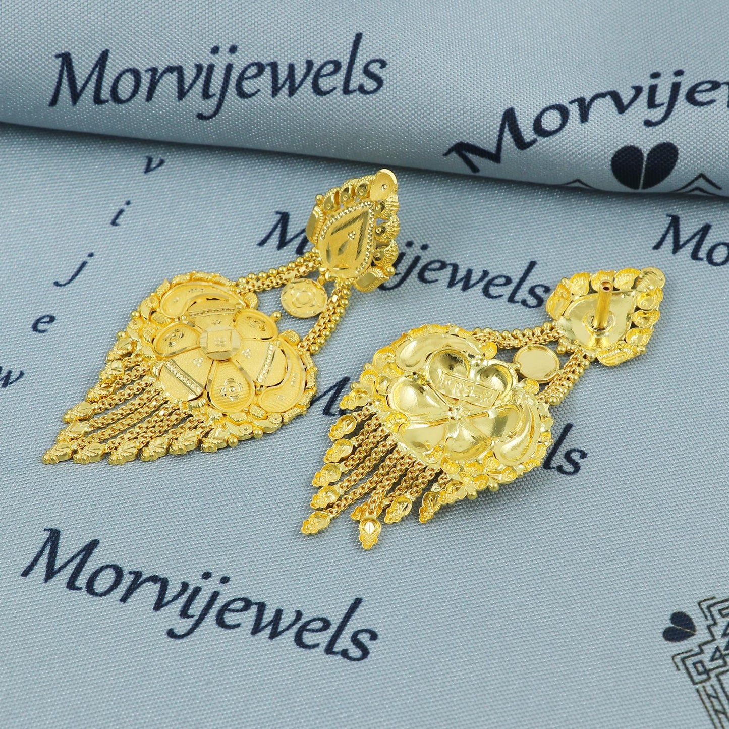 Solid Pure 22k Gold Handcrafted Dangle Earrings | Traditional Indian Bridal Jewelry | Ethnic Gold Earrings for Women, K5373