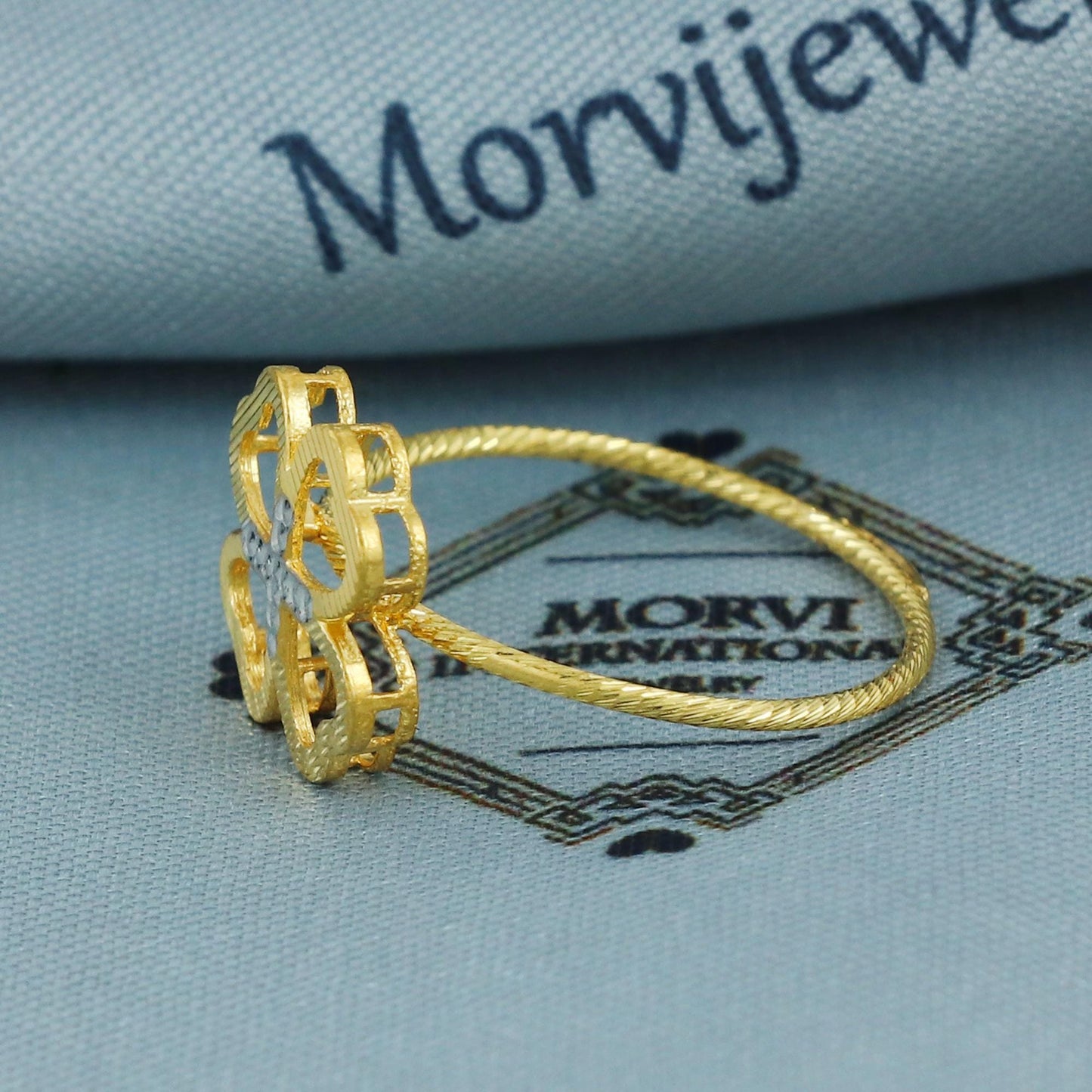 clover 22k pure solid gold handmade ring sz 8.25 us, Dainty 22k Gold Ring jewelry, MJ0094
