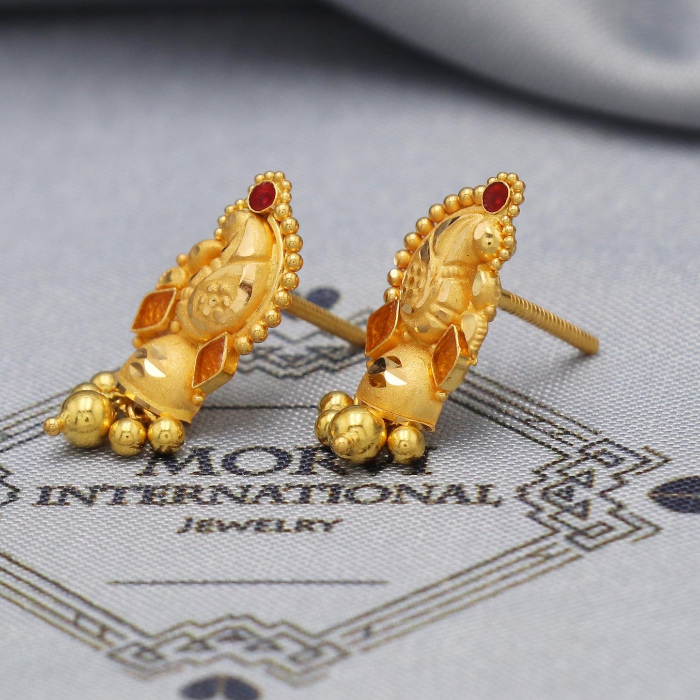 Solid 22k Yellow Gold Earrings Handmade Indian Jewelry for Gift, K5459