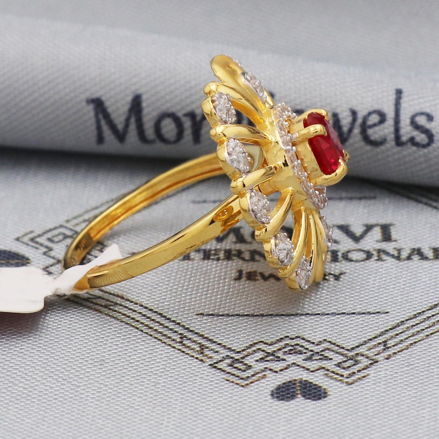 flower red stone gold ring handmade jewelry
