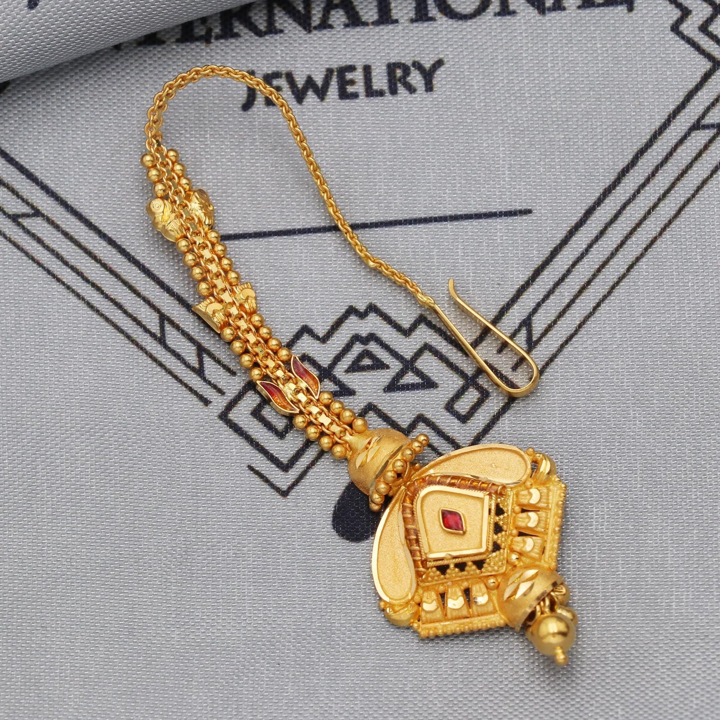 22k Gold Maang Tikka Head Pendant Jewelry For Wedding Party Wear, Traditional Indian Gold Handmade Jewelry for Gift, K5614