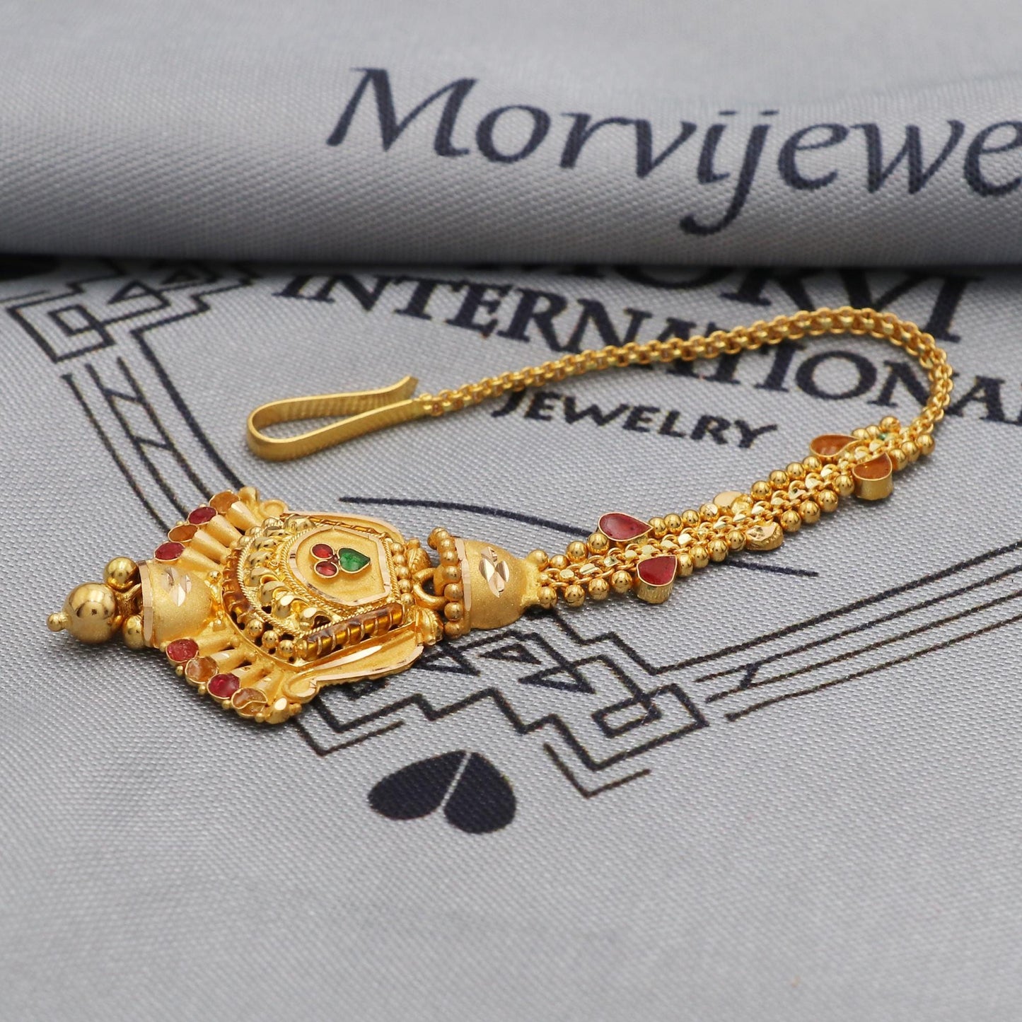 22k Gold Maang Tikka Head Pendant Jewelry For Wedding Party Wear, Traditional Indian Gold Handmade Jewelry for Gift, K5623