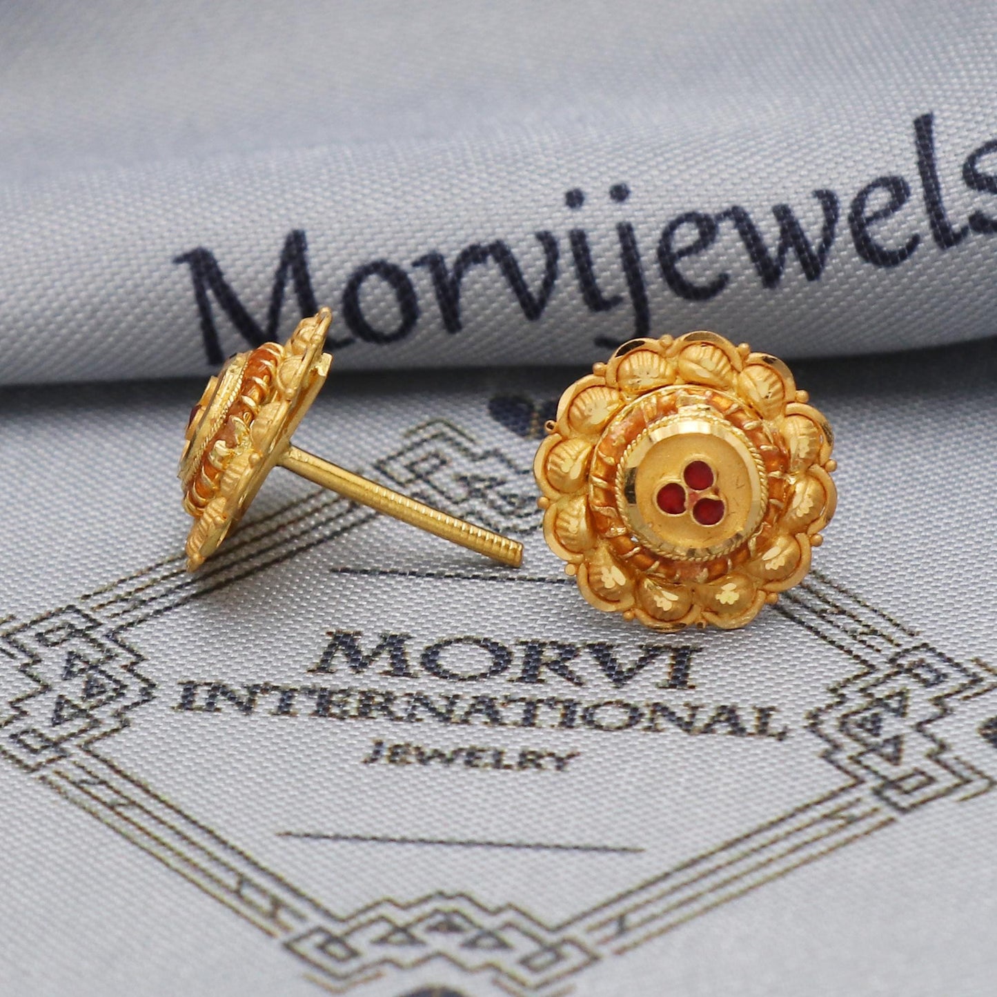 22k gold stud earrings handmade jewelry for gift, K5448
