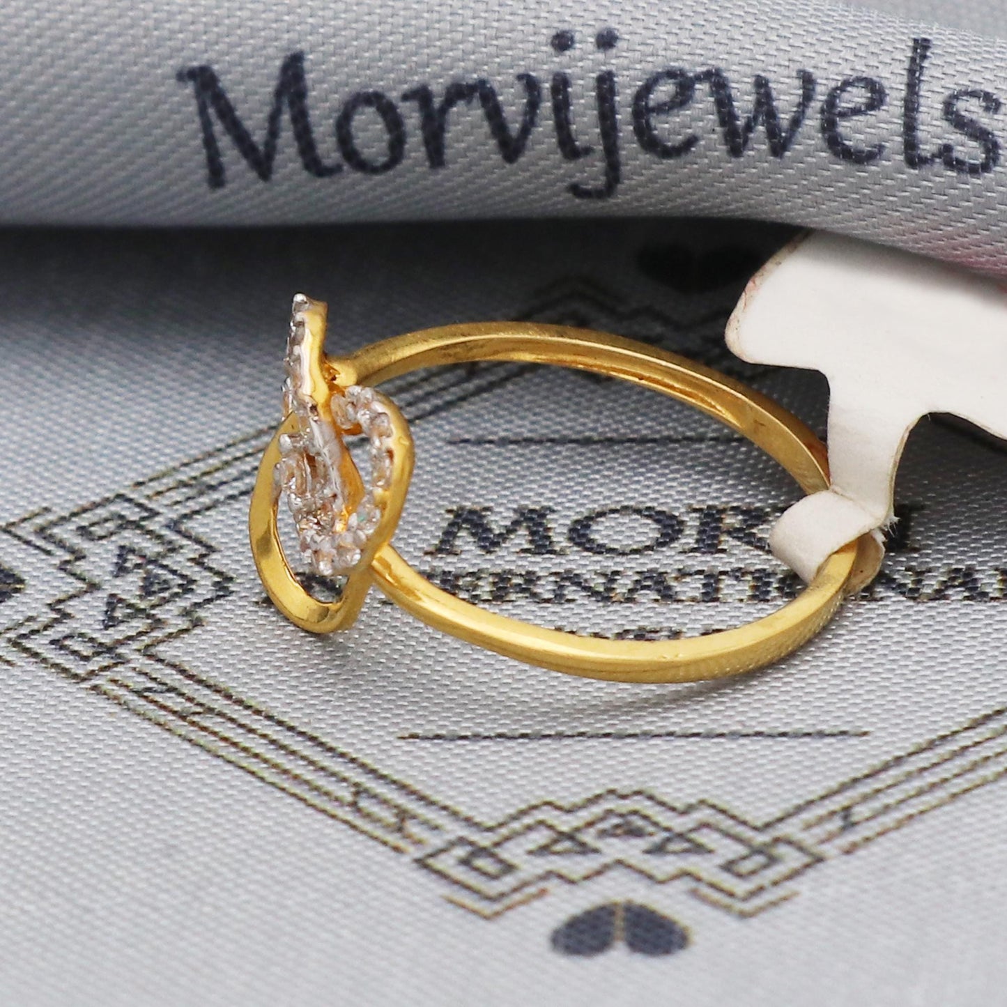 Zircon dainty gold ring , interlocking style ring, 22k gold handmade indian jewelry for gift