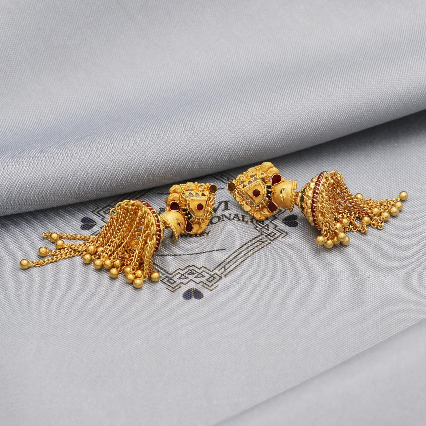 22k Gold Earrings Dangling Chains For Women Indian Wedding Jewelry, K5594