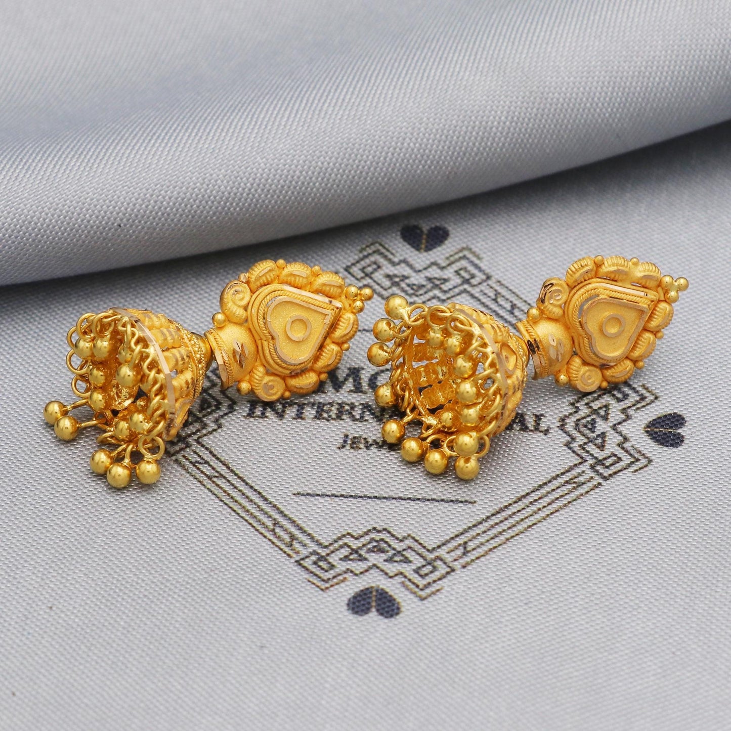 22k Yellow Gold Earrings Jhumki Jhumka Style Dangling Beads For Women Indian Wedding Jewelry, K5608
