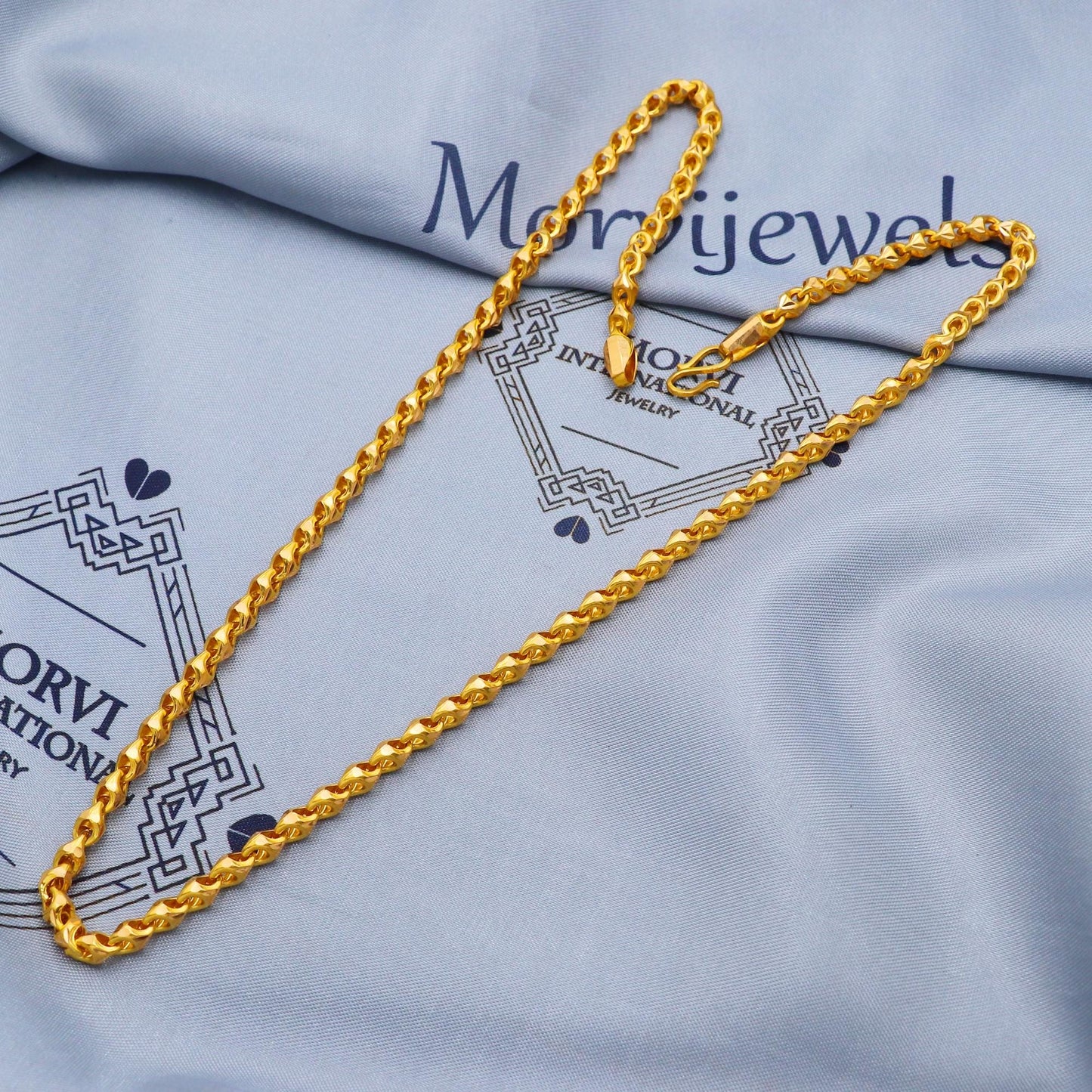 Franco Solid 22k Yellow Gold Chain Necklace, Unique Diamond Cut Gold Necklace Jewelry from India, K5702