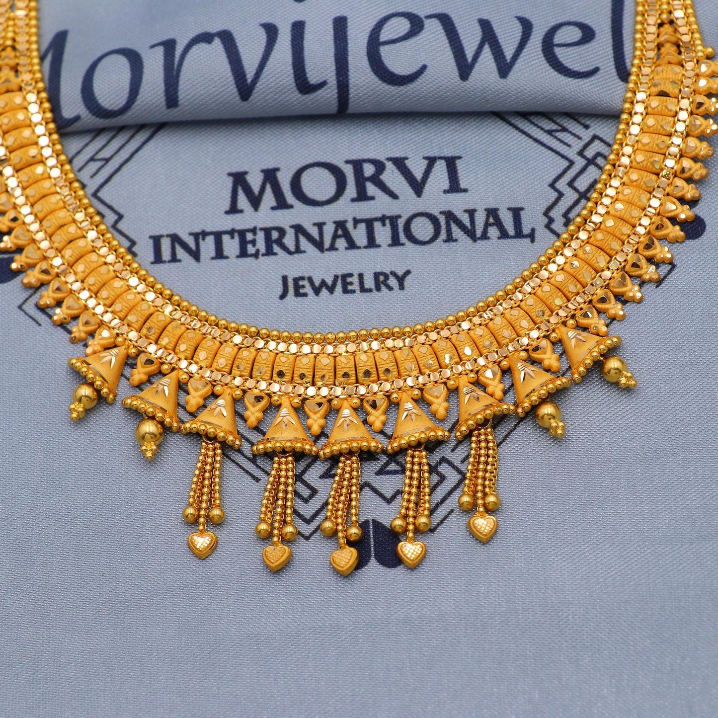 Indian Classic Solid 22k Gold Necklace, Vintage Ethnic Gold Jewelry Set, Pure Real Necklace Wedding Party Wear, K5817