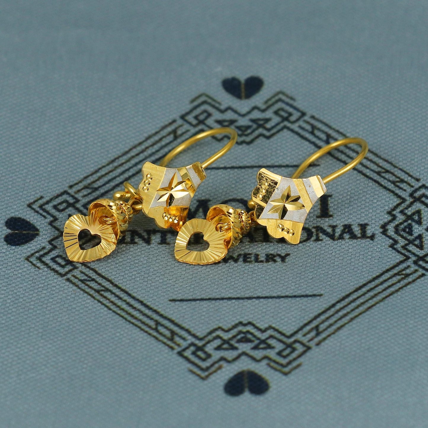 22k Gold Earrings Engraved Ear wire Hook Dangle Earrings , Small Dangling 22kt Earrings, Indian Gold Earrings, Party Wear Earrings, MJ0114