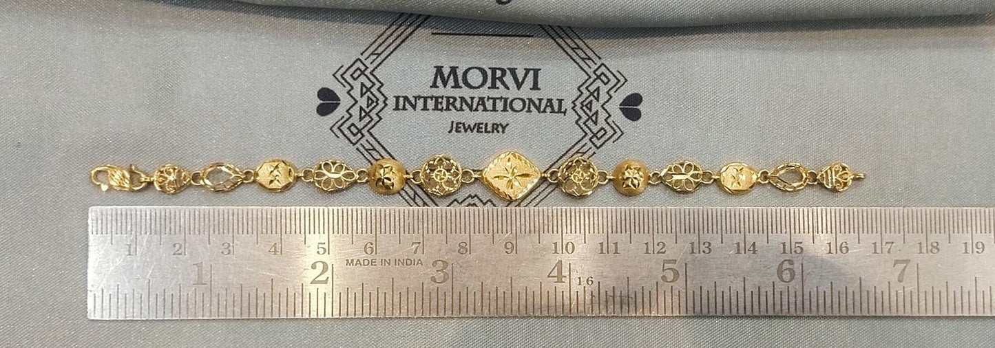 Floral Solid 22k Gold Bracelet Link Chain Handcrafted Jewelry, 22kt Gold Bracelet, Indian Gold Bracelet Jewelry for gift, K5875