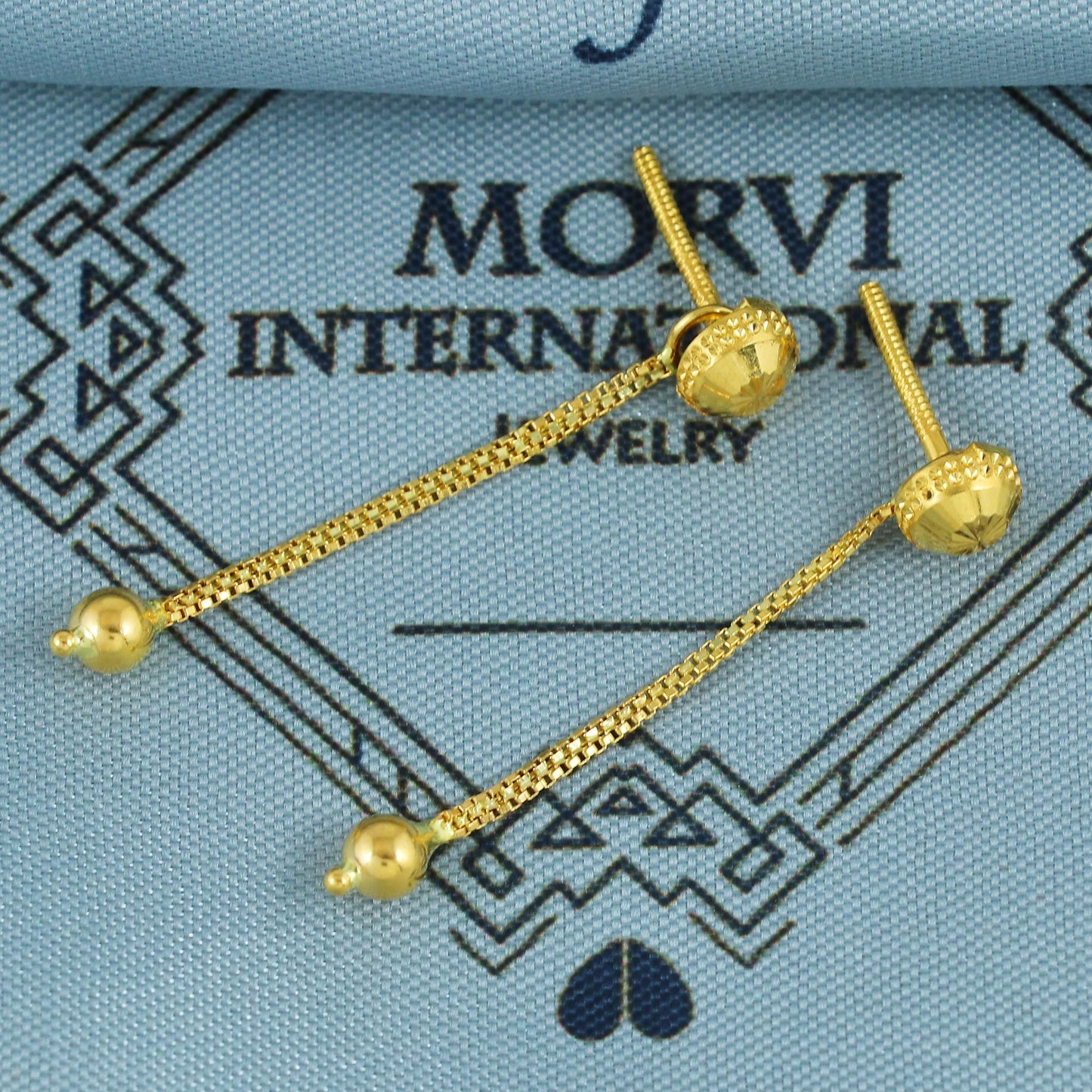 22k gold earrings ball stud with chain jewelry for gift, K5930