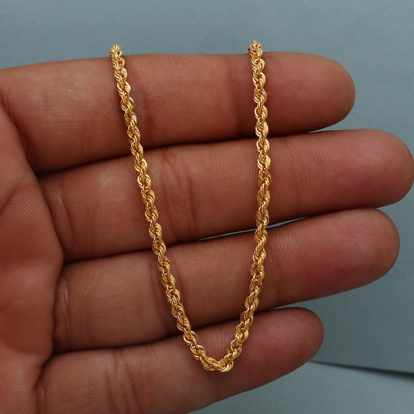 Rope Style 22k Yellow Gold Chain Necklace Gift , 19 inches, 22k karat 22kt 22ct Indian Gold Handmade chain necklace Jewelry for gift,