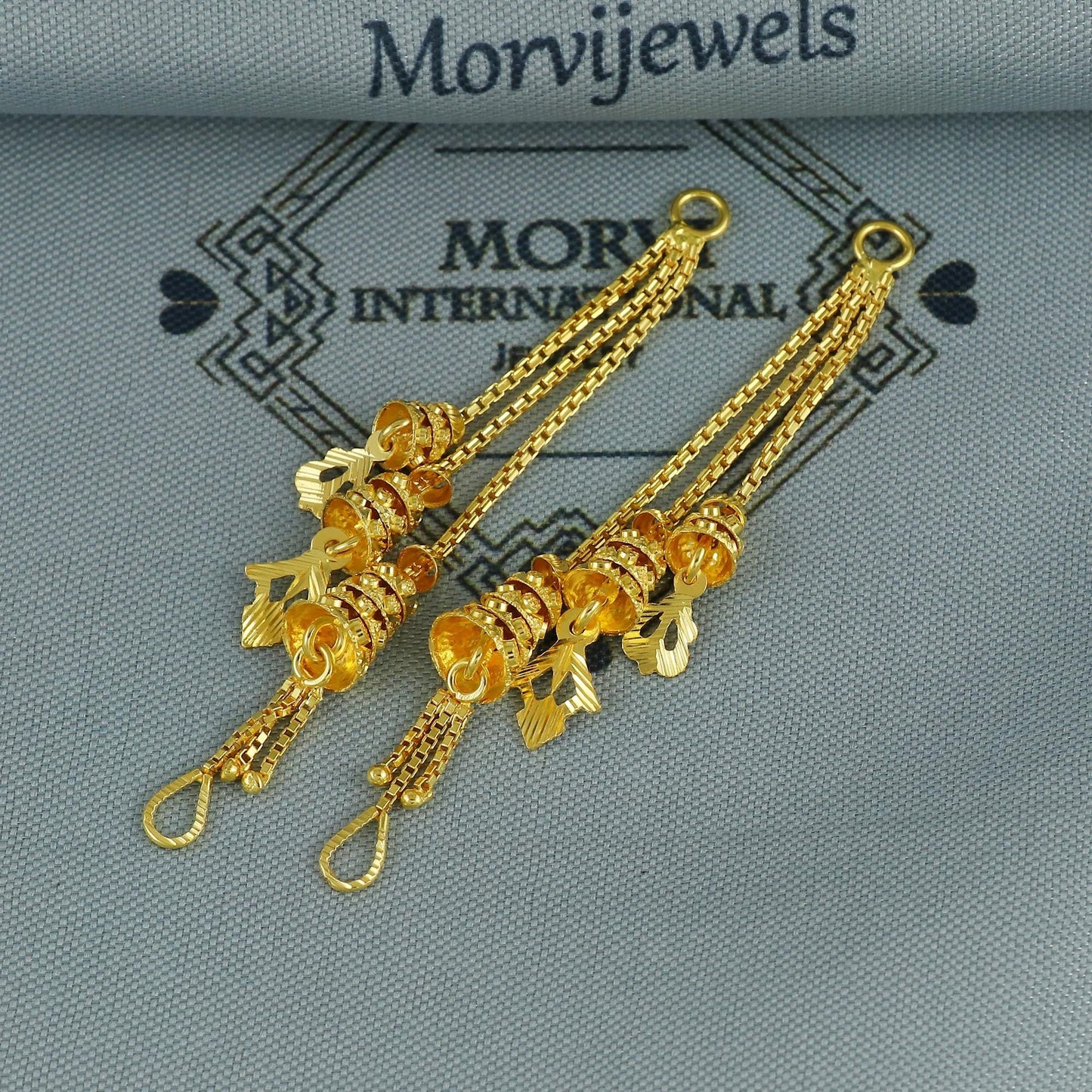 22k Gold dangling Ear chain for stud earrings, Handmade Indian Jewelry, K5966