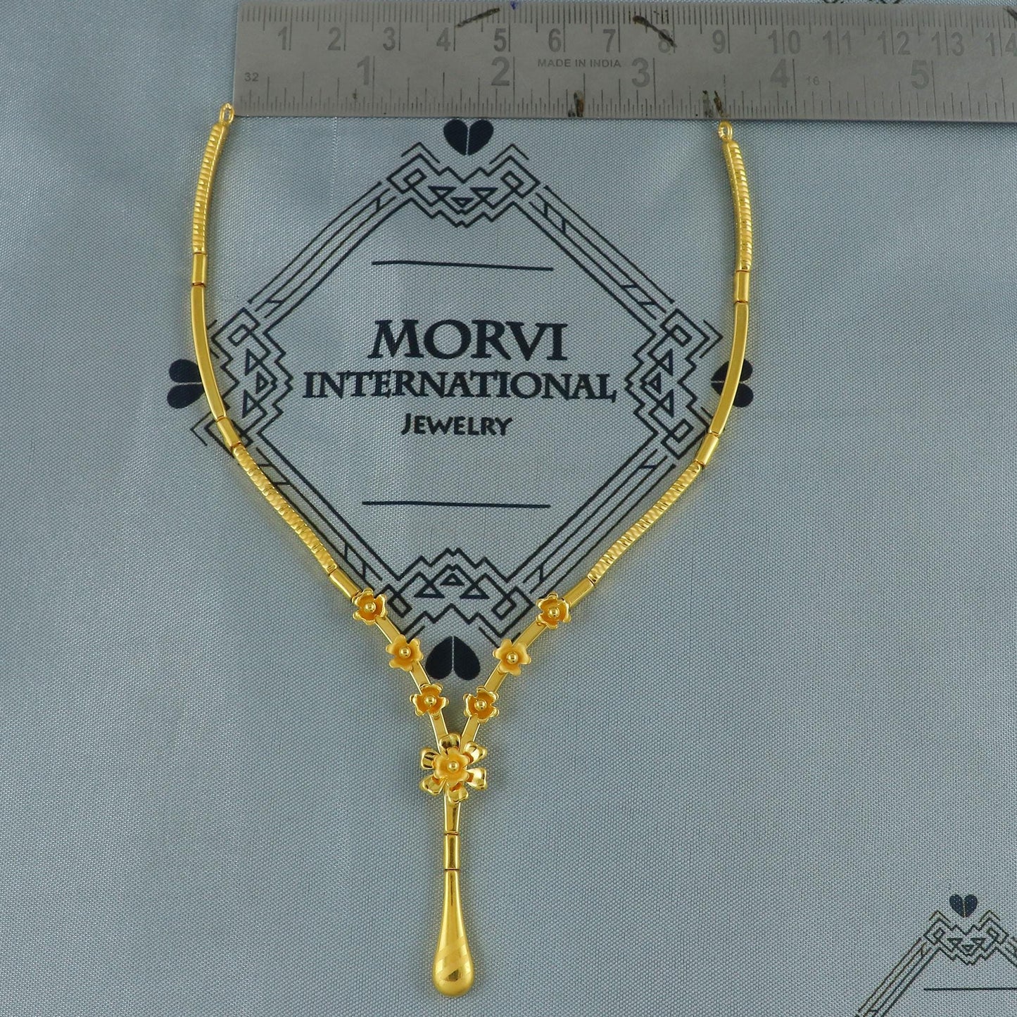 Indian Solid 22k Gold Necklace, Flowers Gold Jewelry, K5968