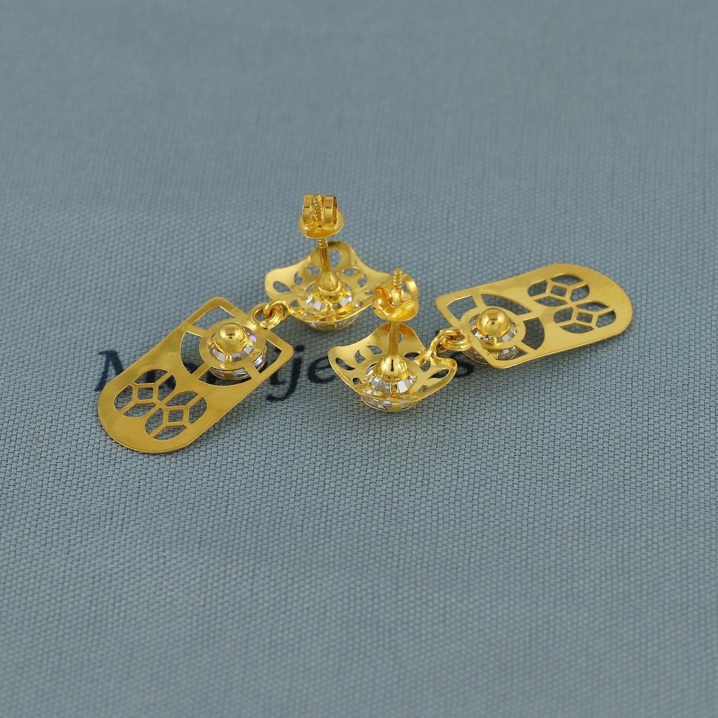 18k Gold Dangle Earrings with CZ Stones, Light Weight Dainty Earrings Handmade Indian Jewelry, MJ0128