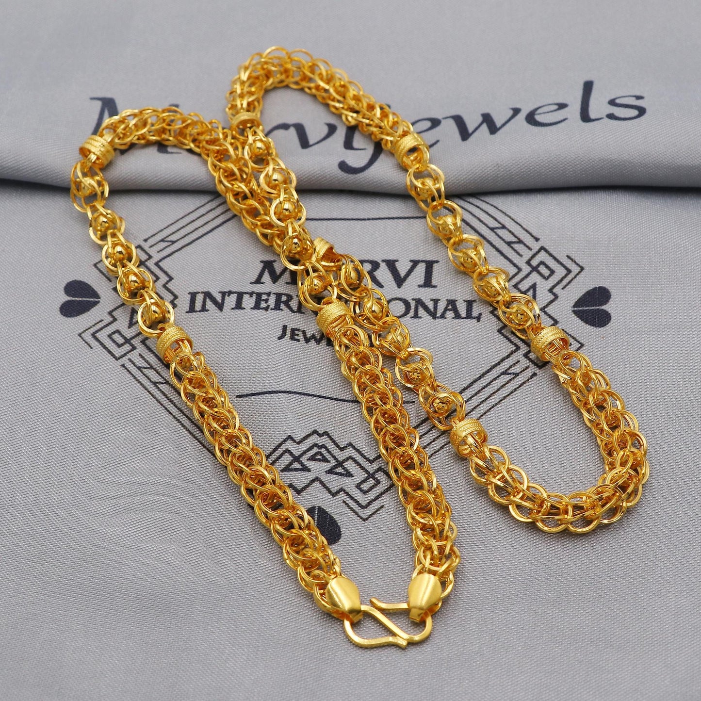 22K Gold Cable Chain Necklace, Round links Yellow Gold Chain, Unisex Chain Necklace Jewelry, Elegant Chain Indian Mala Necklace Gift, K6030