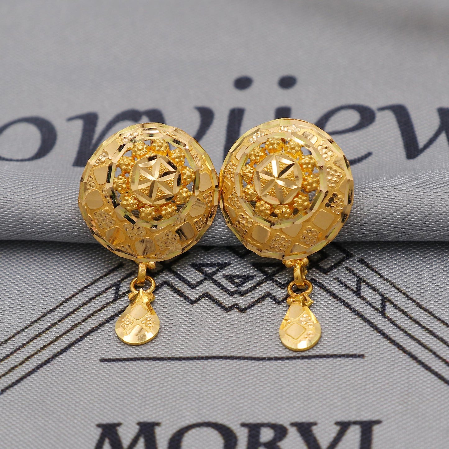 22k Yellow Gold Earrings Necklace set Gift, vintage 22k karat 22kt 22ct Indian Gold Handmade wedding necklace indian Jewelry for gift, K6051