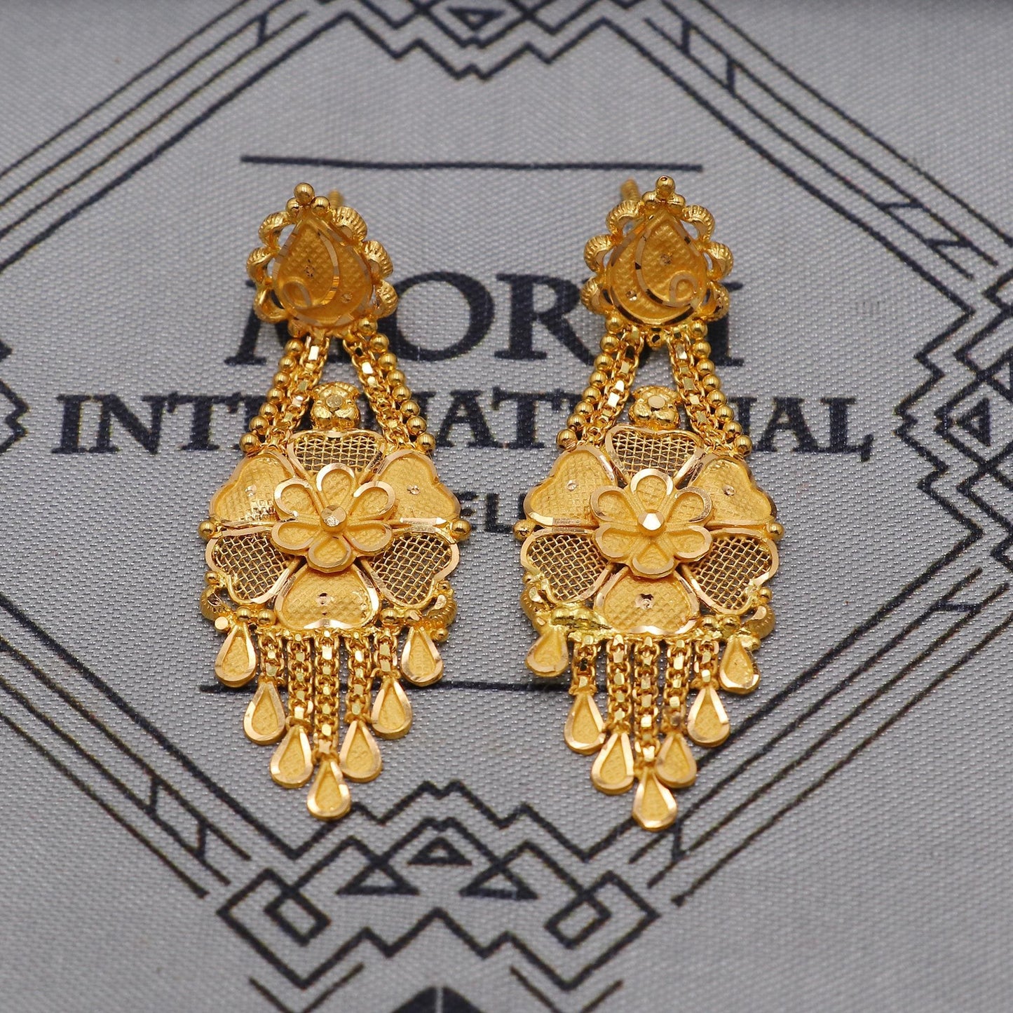 22k Yellow Gold Necklace Earrings set Gift, vintage 22k karat 22kt 22ct Indian Gold Handmade wedding necklace indian Jewelry for gift, K6053