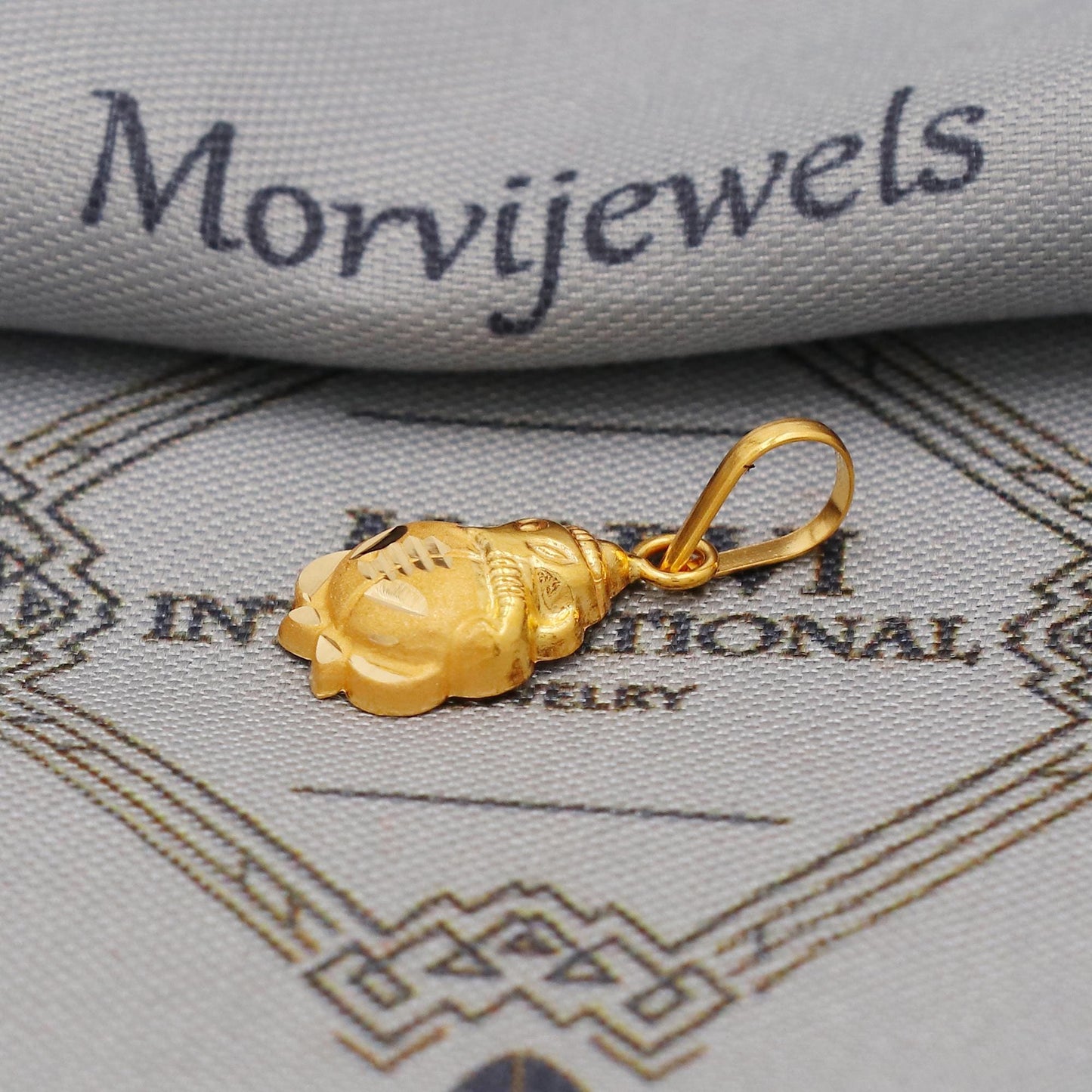 20k 18k Yellow Gold Ganesha Pendant: Lord Ganeshji Indian Hindu God Jewelry Gift, Light weight thin locket in pure gold, K6442