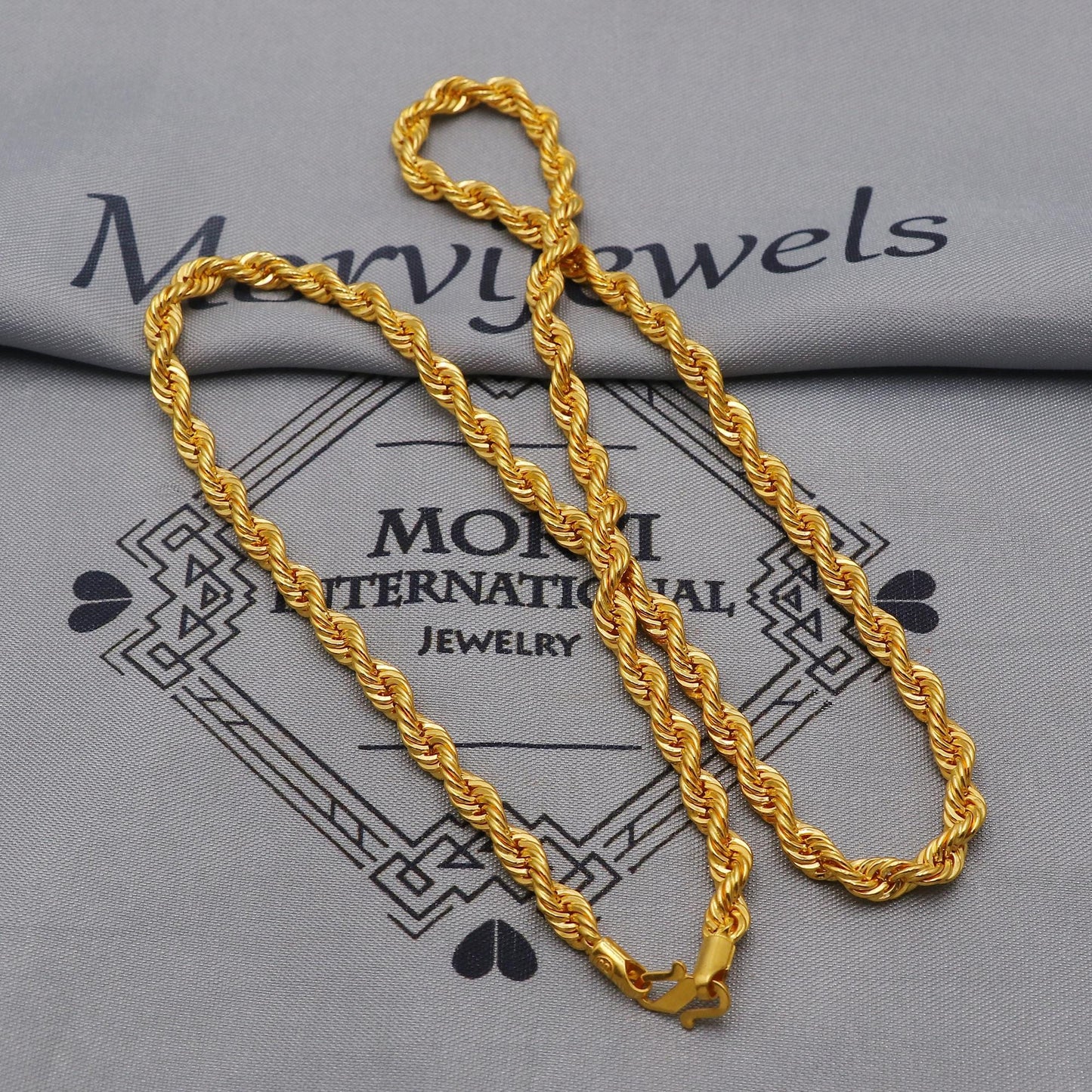22K Yellow Gold Rope Chain Necklace, Yellow Gold Twisted Rope Chain, 4.5mm rope chain Indian Necklace, unisex chain Necklace Jewelry, K6034