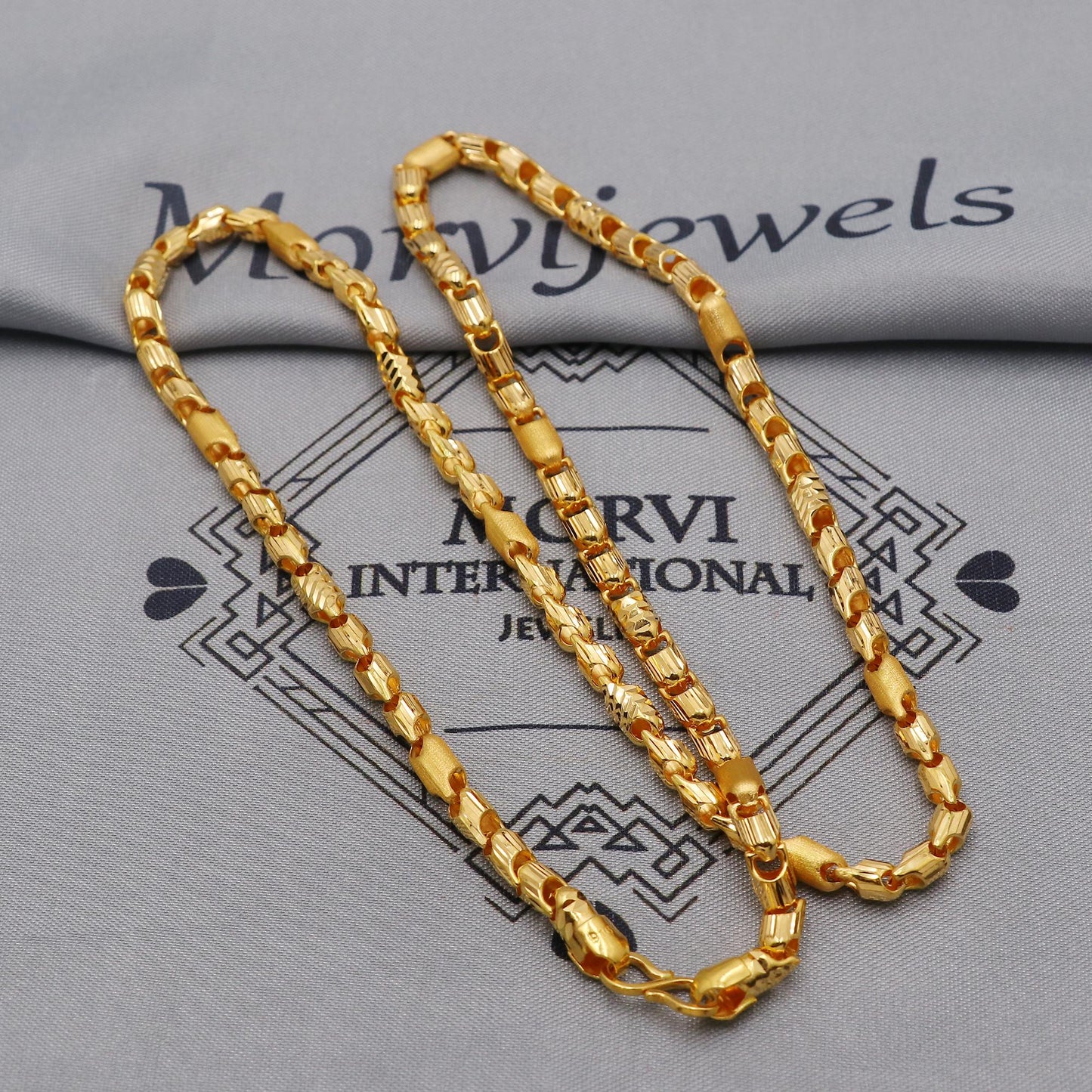 22K Yellow Gold Fancy Franco Chain Necklace, Yellow Gold Franco Chain, 22kt Indian Necklace, unisex chain Necklace Jewelry, K6034