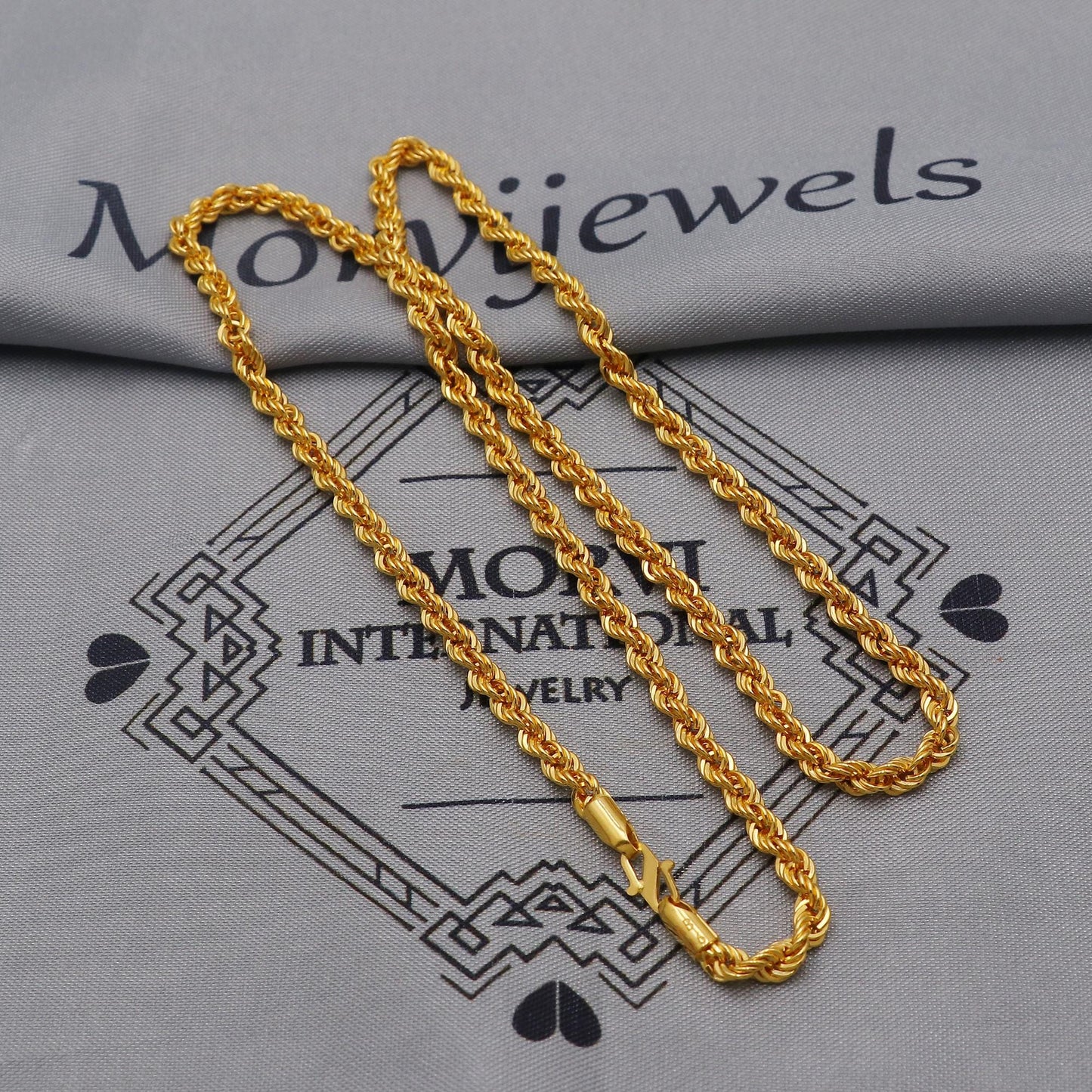 22K Gold Rope Chain Necklace Jewelry, Solid Yellow Gold Chain, Handmade Indian Necklace, real gold chain Necklace, K6045