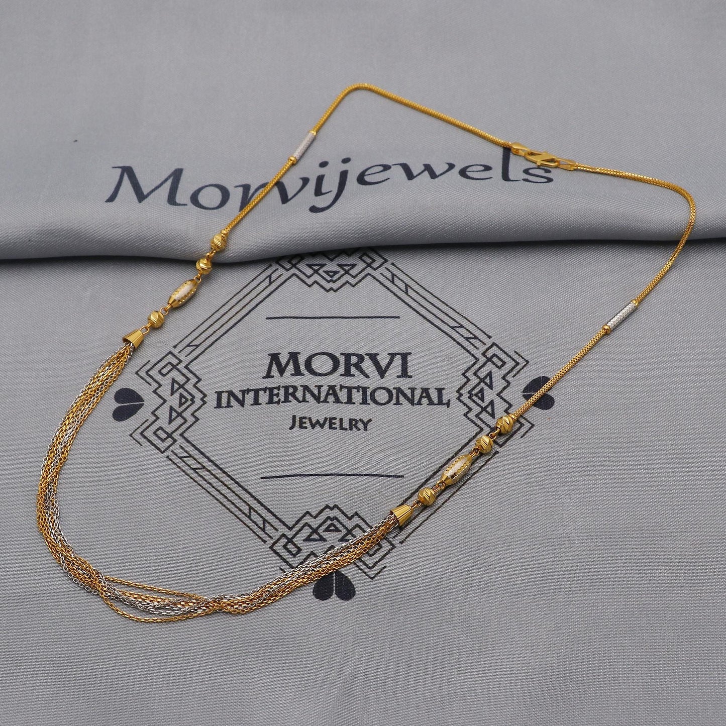 Pure Gold Necklace curb Chain in 22k Yellow Gold, Gold Bead Style Chain, indian multi layer gold chain necklace jewelry, beads chain, K6061