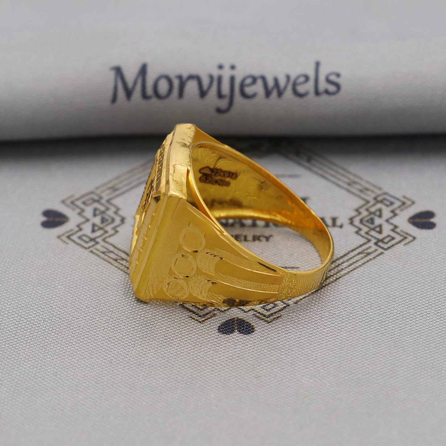 Hand Carved 22k solid gold ring handmade jewelry, US Dollar symbol Party Ring, Solid Gold Jewelry, 22kt Gold Ring, K6386