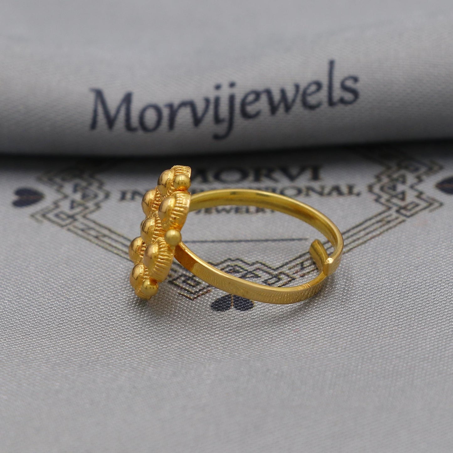 22k Gold Indian Ring, Handmade, Size adjustable US, Traditional Design, Authentic Indian Jewelry, K6141