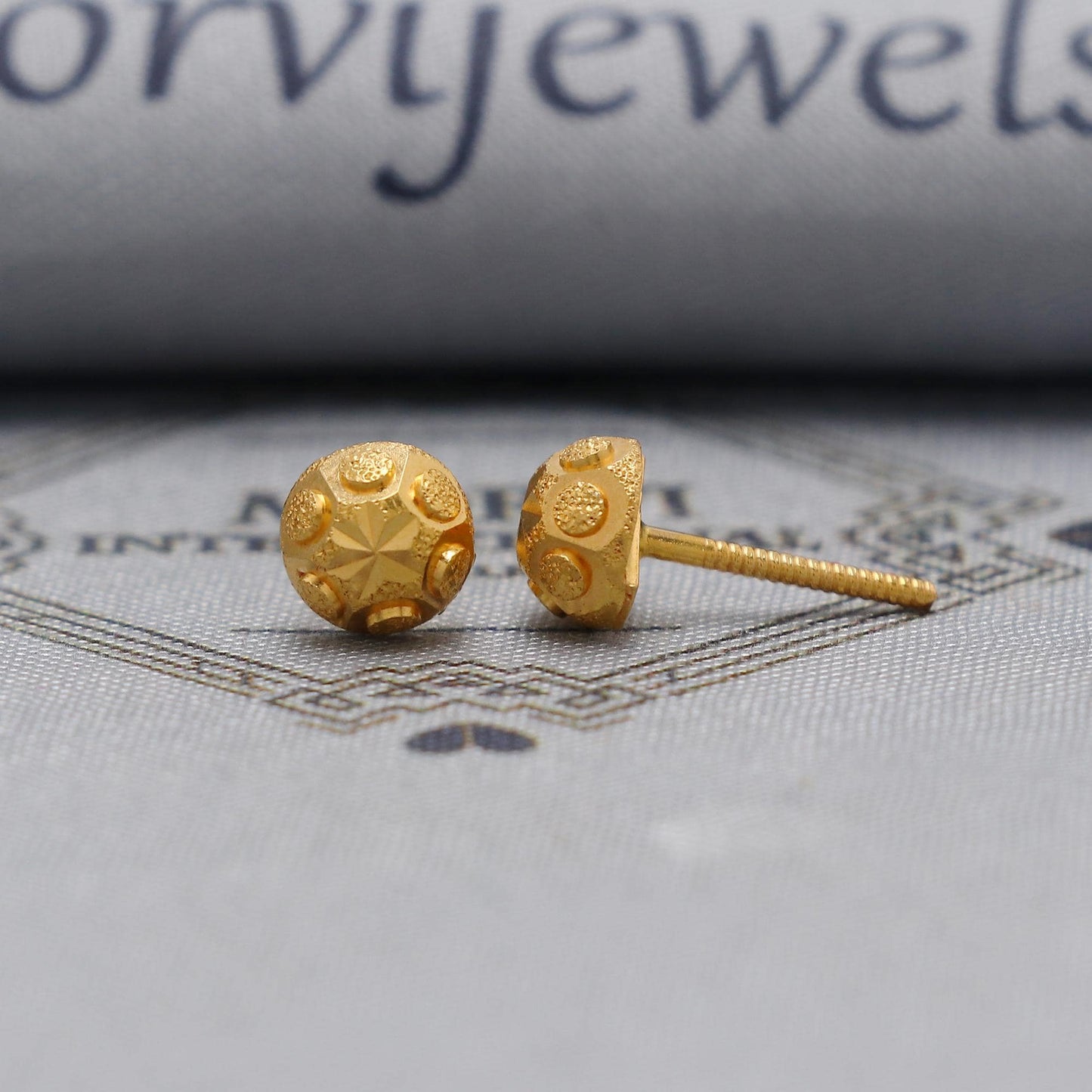 Pure 22k Gold Earrings , Handmade vintage traditional solid gold earrings Indian jewelry, Small Ball Stud