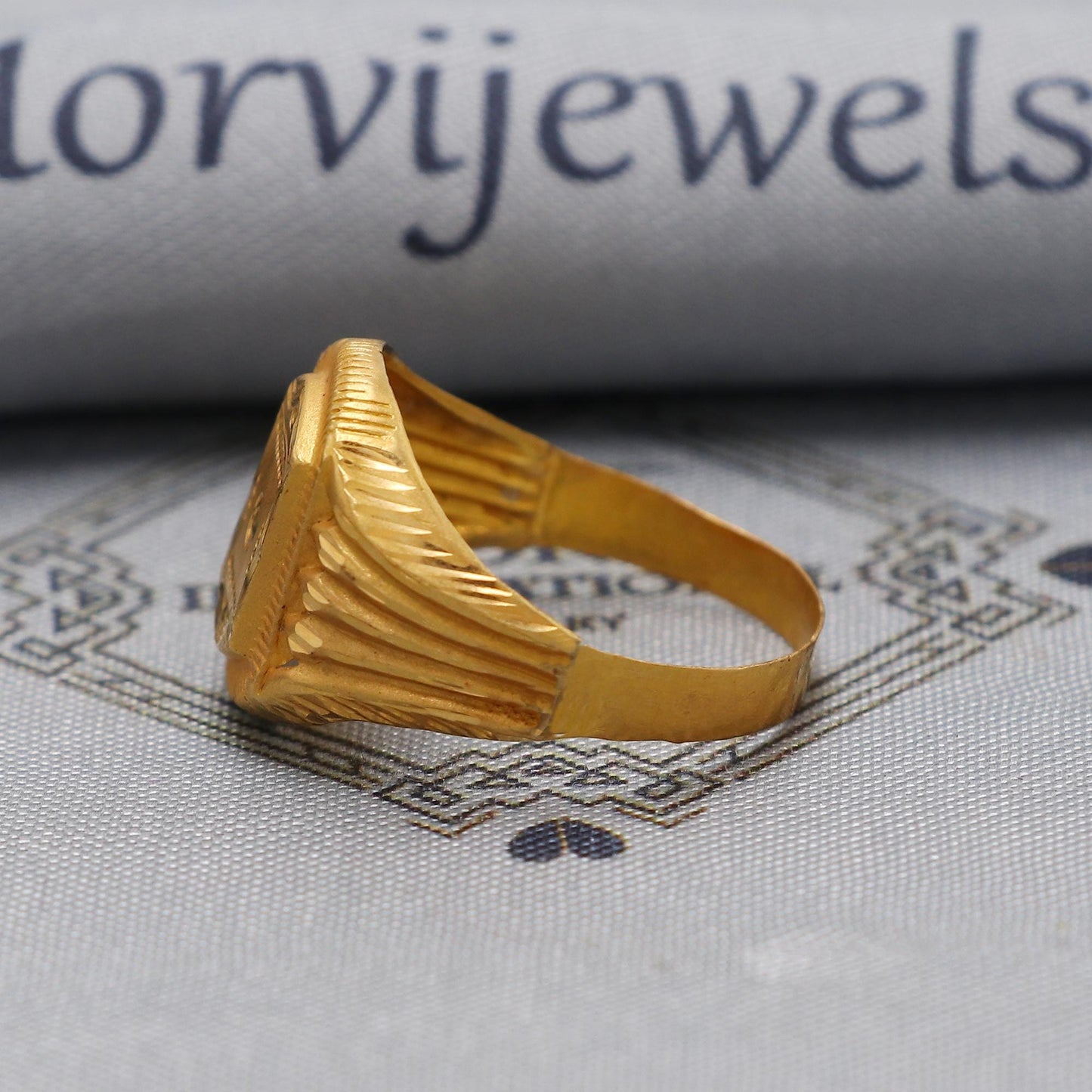 22k Yellow Gold Ring Size 9.25 US and All, Hand Carved Gold Ring Jewelry, Indian Gold Ring, K6564