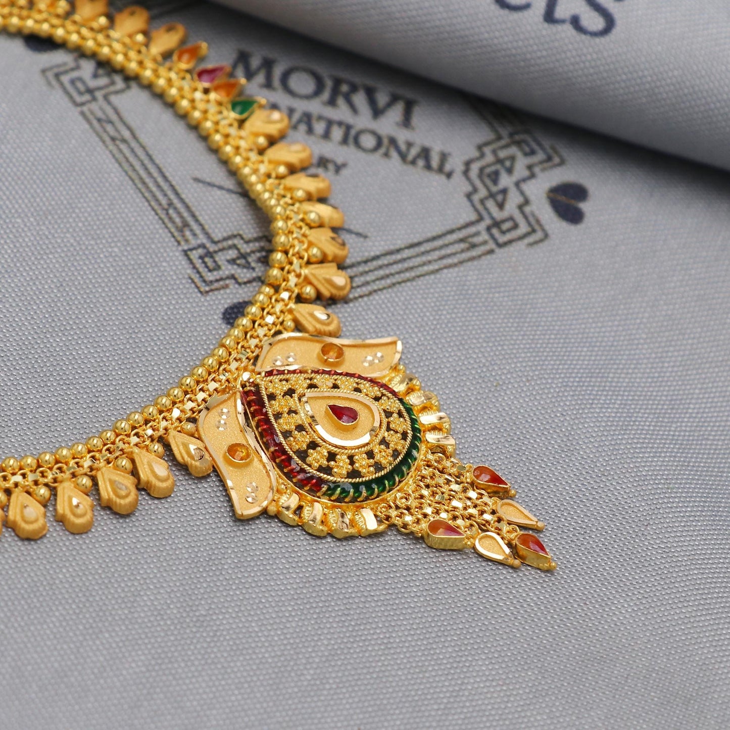 22k Yellow Gold Necklace Designer Handmade Jewelry, indian wedding gold jewellery, Wedding Bridal Jewelry for gift, Hallmark Gold Necklace