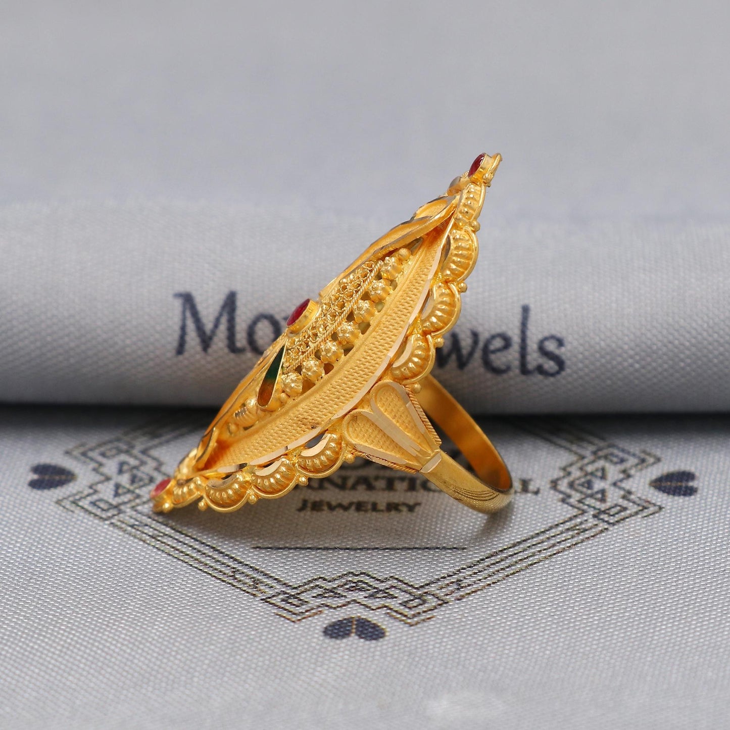 22k Yellow Gold Ring Size 7.5 US and All, Hallmark Women Gold Ring Jewelry, Indian Vintage Design Gold Ring, Wedding Gold Ring, K6613