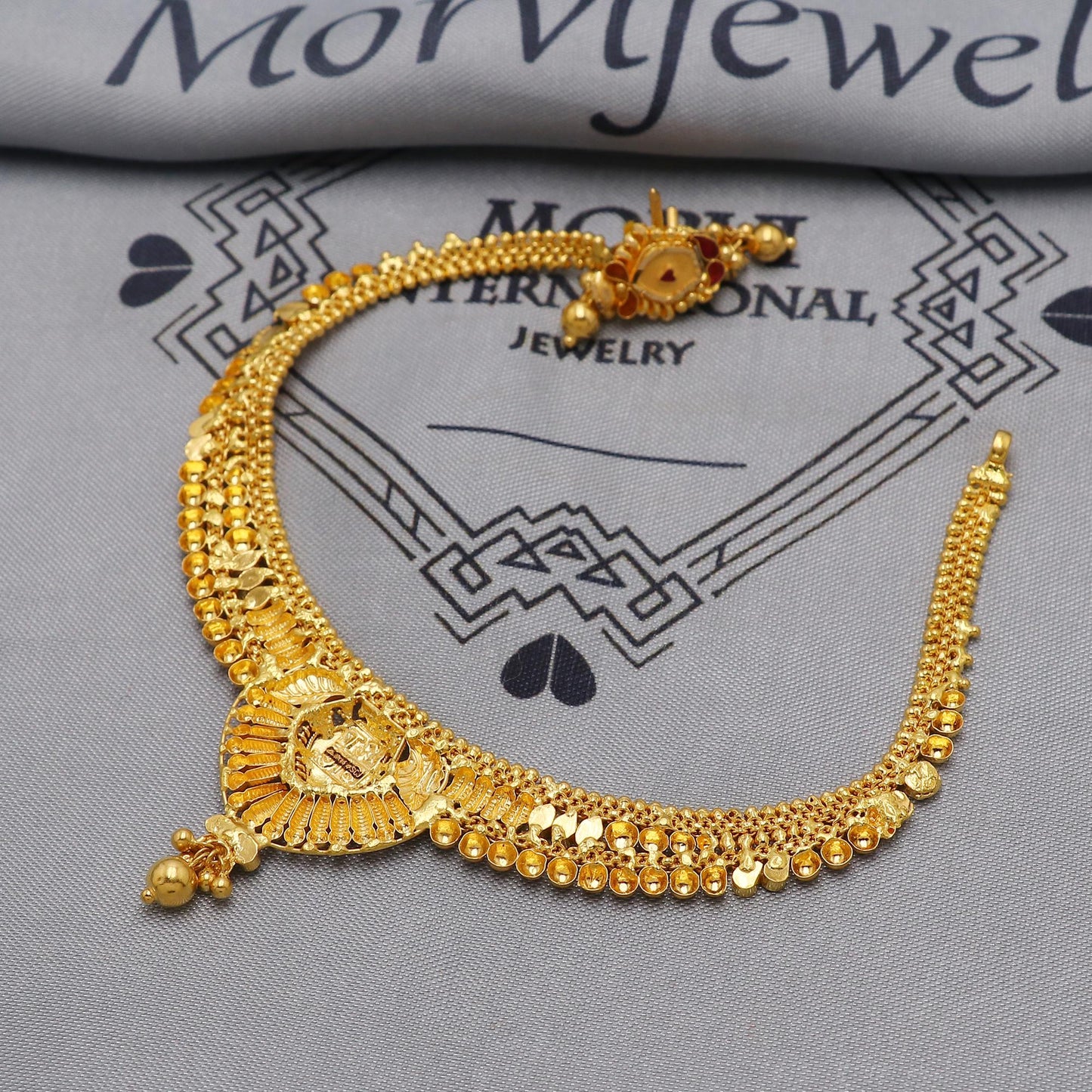 Stunning 22k Yellow Gold Choker Necklace Earrings Set Handmade Jewelry for Women, K6462