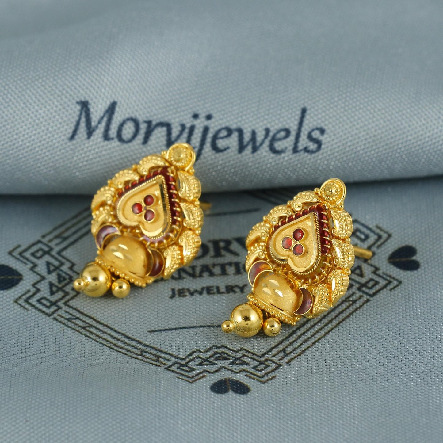 916 22k Yellow Gold Dangle Earrings Handmade Jewelry. K6803