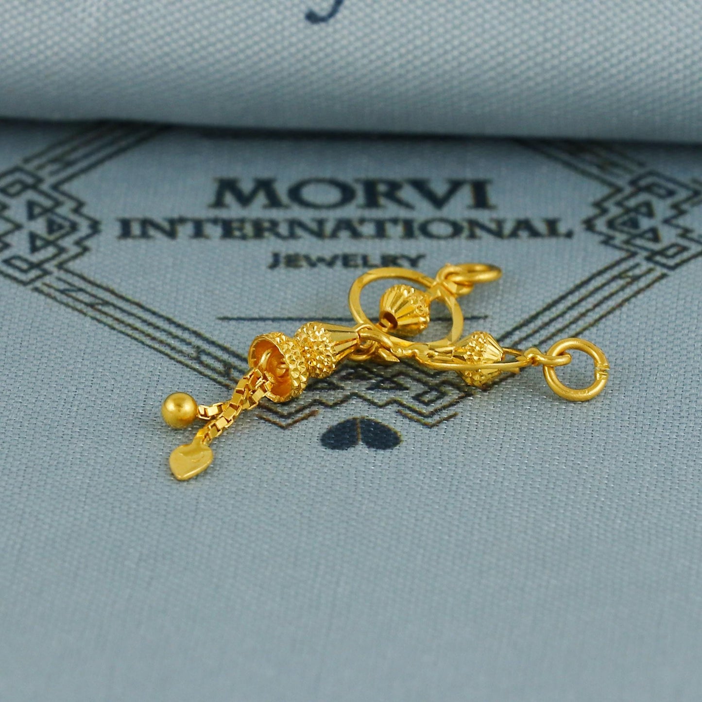 Small 22k gold chain pendant charms, two links pendant, Antique vintage design indian handmade jewelry, K6762