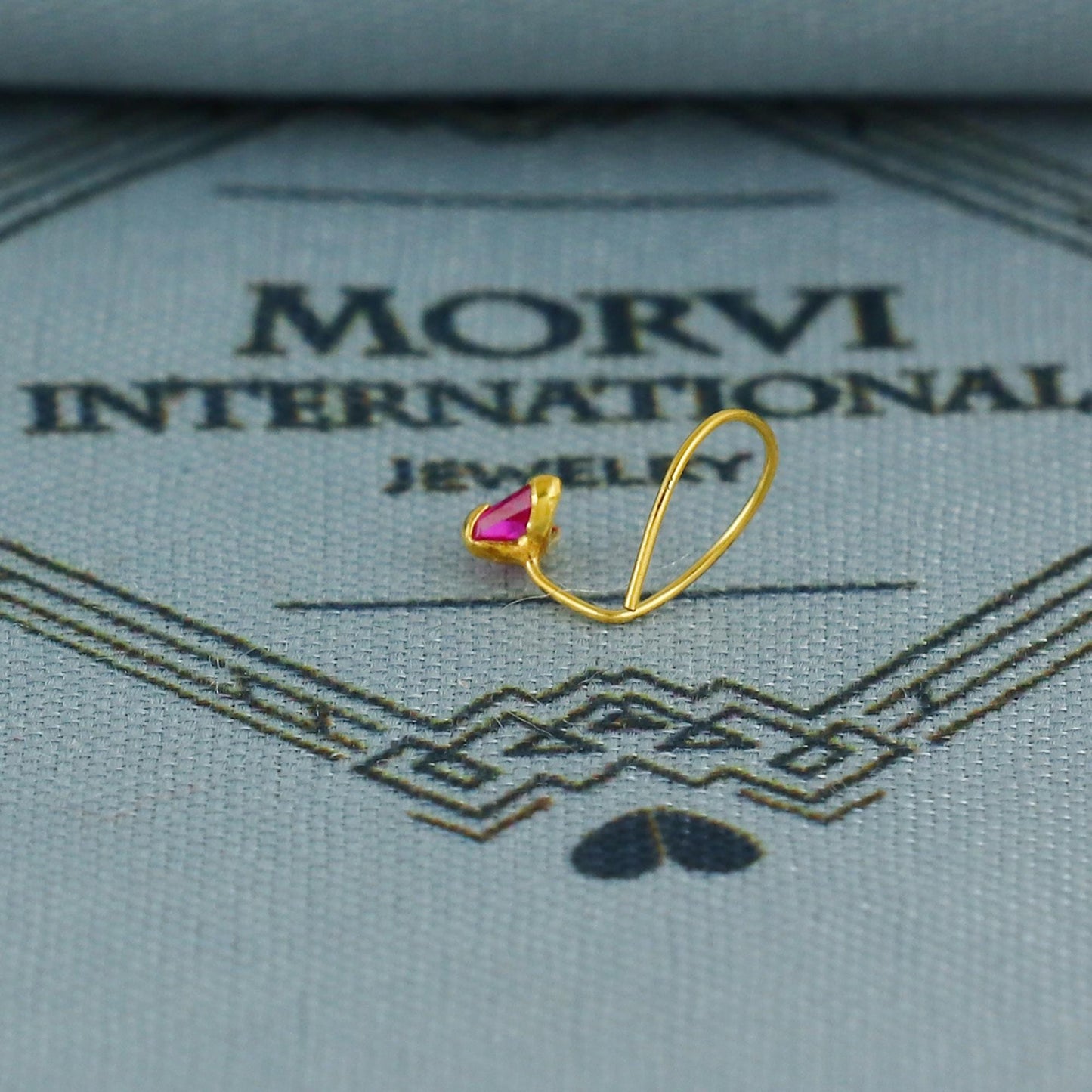 tiny small 22k 22kt 22ct gold nose pin handmade pink stone jewelry for nose