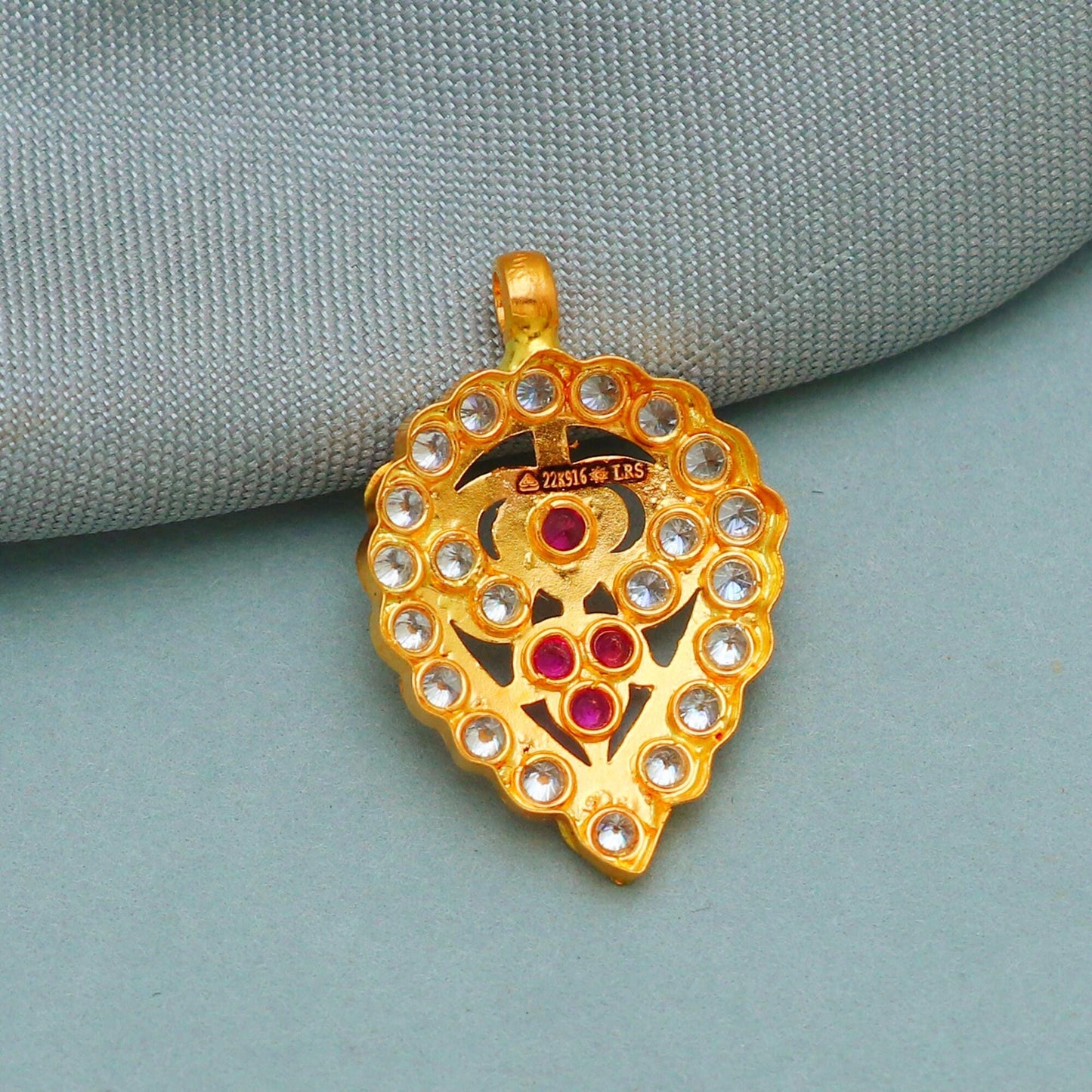 Handmade 22k Gold Women Pendant Small white and pink nags studded, Handcrafted Pear Shape Small Antique Design Jewelry