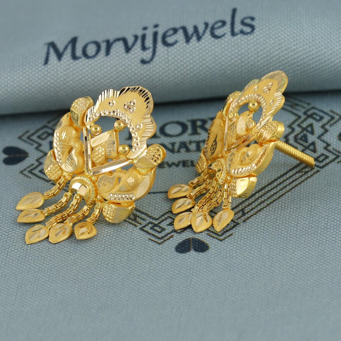 engraved 22k gold stud earrings handmade indian jewelry, K6837