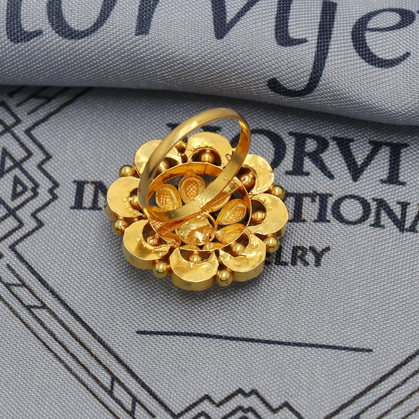 Dainty stones 22kt 22k Solid Yellow Gold Handmade Jadau Gold Ring, Wedding Traditional Ring Jewelry, K6878