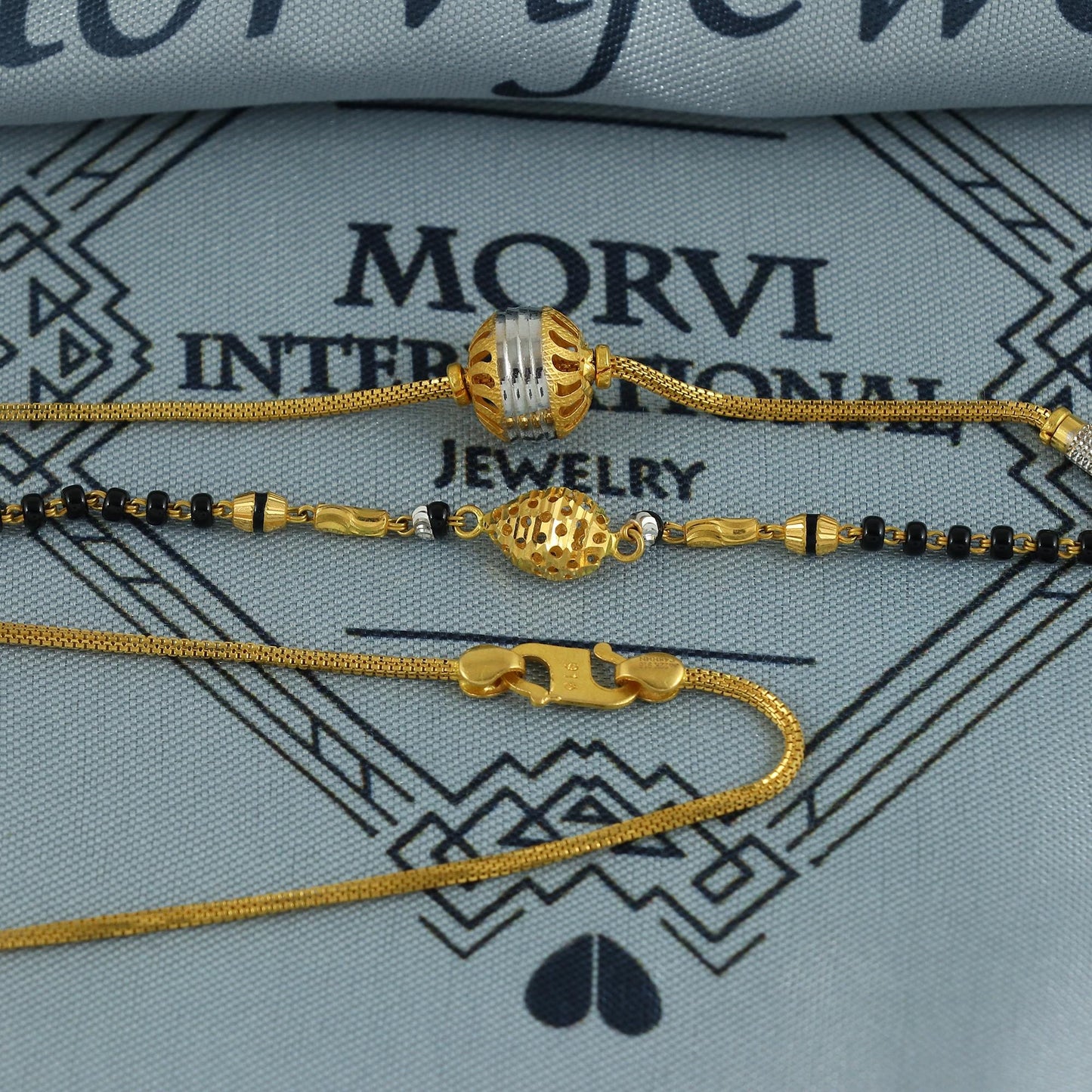 22k gold chain mangalsutra necklace with gold beads and black beads, Indian Wife Jewelry gift, K6907