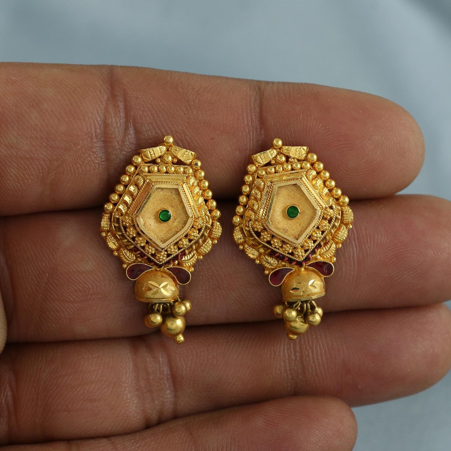 22k Yellow Gold Earrings Handmade Jewelry, K6925