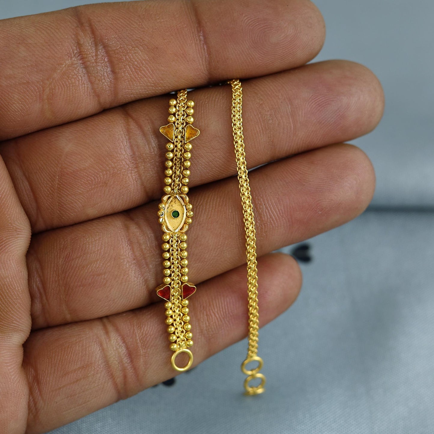 Handmade 22k Gold Ear Chain, Kaan chain,Kanoti, Indian Jewelry, 5 Inch Long, Elegant Design with Adjustable Fit, K7020