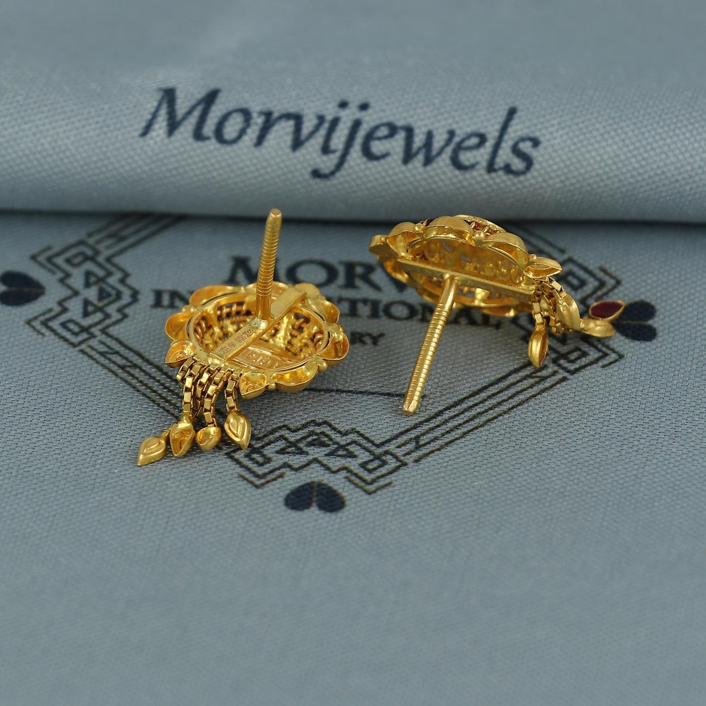 22k pure gold earrings indian asian gold earrings for wedding handmade jewelry for women gift, K7061