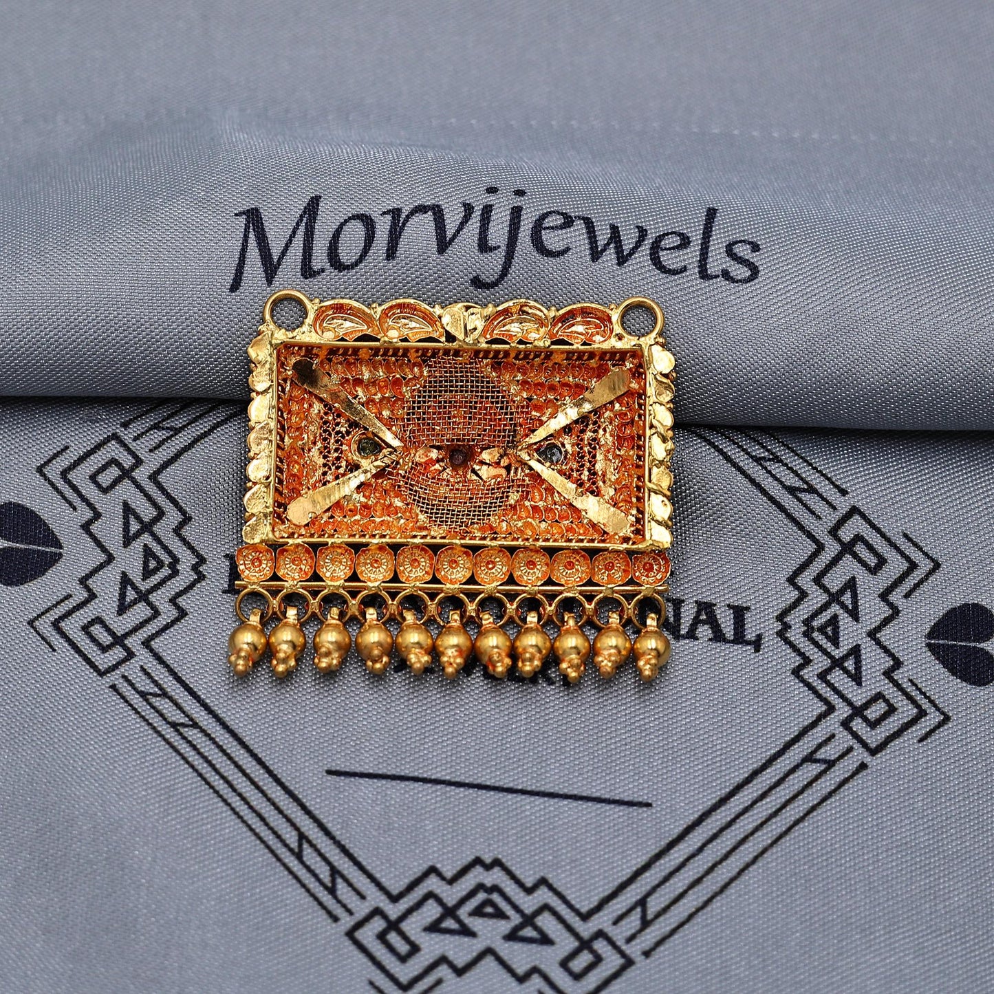 22k Yellow Gold Pendant Necklace Handmade Indian Mangalsutra Handmade Vintage Antique Design Jewelry, K6981