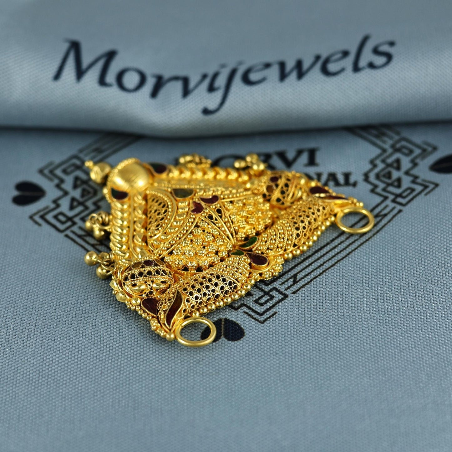 Pure 22k Yellow Gold Pendant Necklace Handmade Indian Mangalsutra Handmade Vintage Antique Design Jewelry, K7010